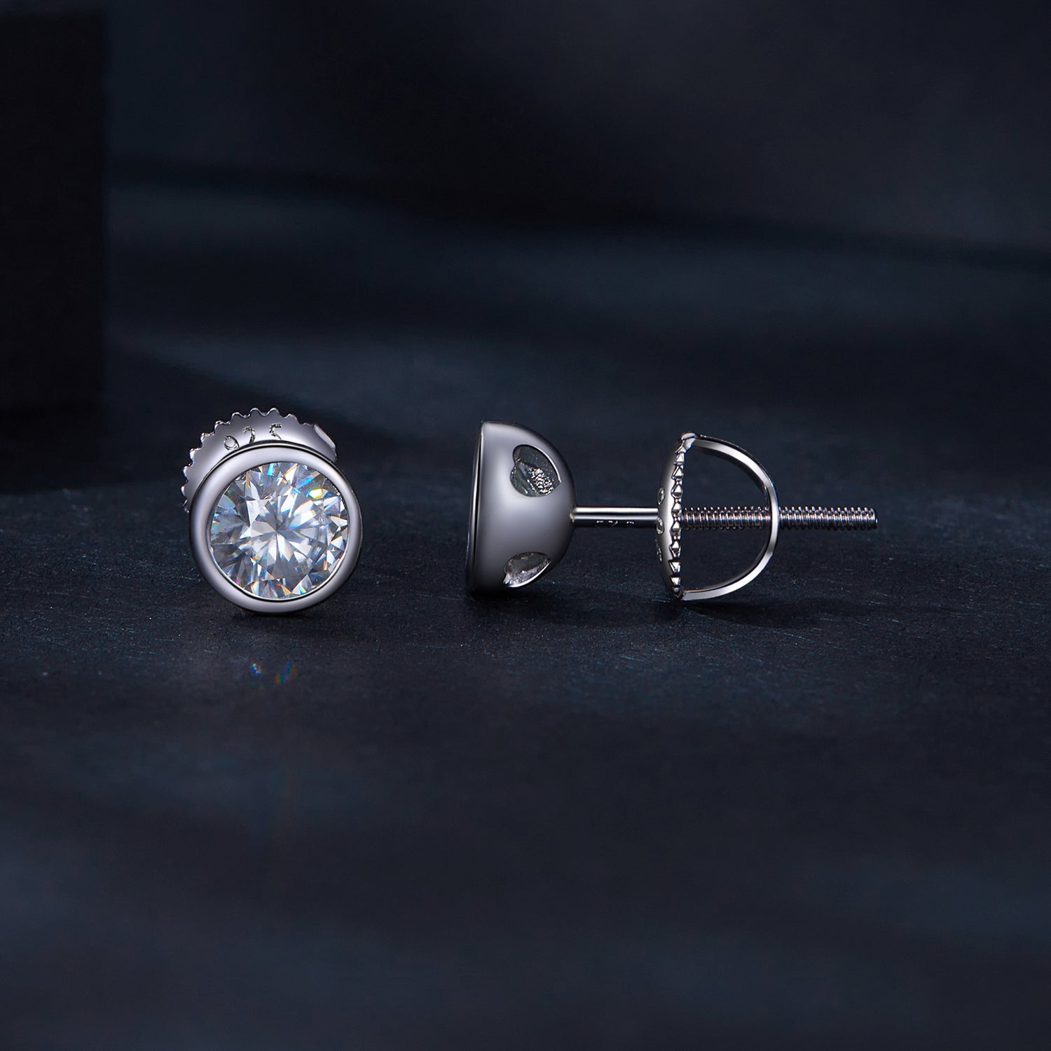 Bezel-Set Moissanite Stud Earrings | Screw-Back in Sterling Silver