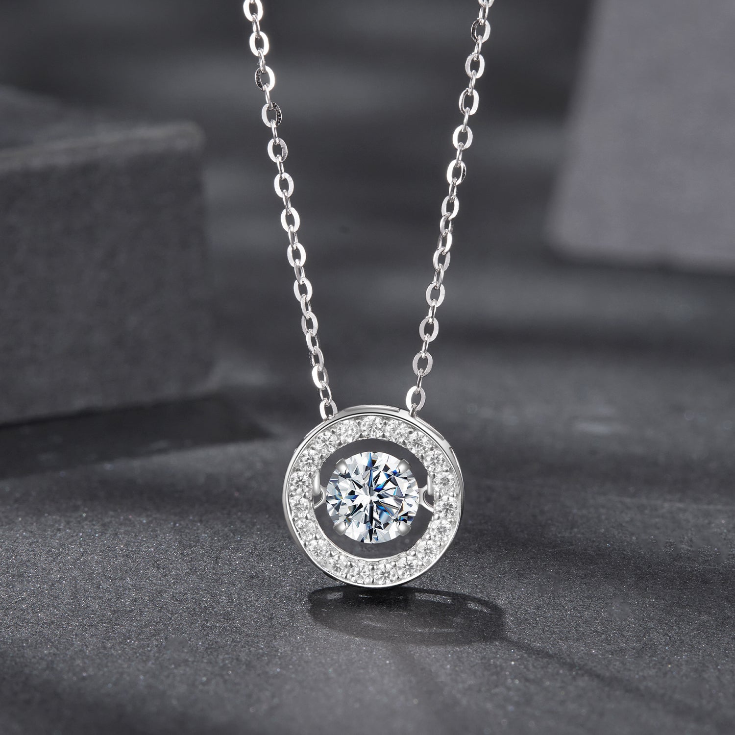 Round Halo Moissanite Necklace | Sterling Silver