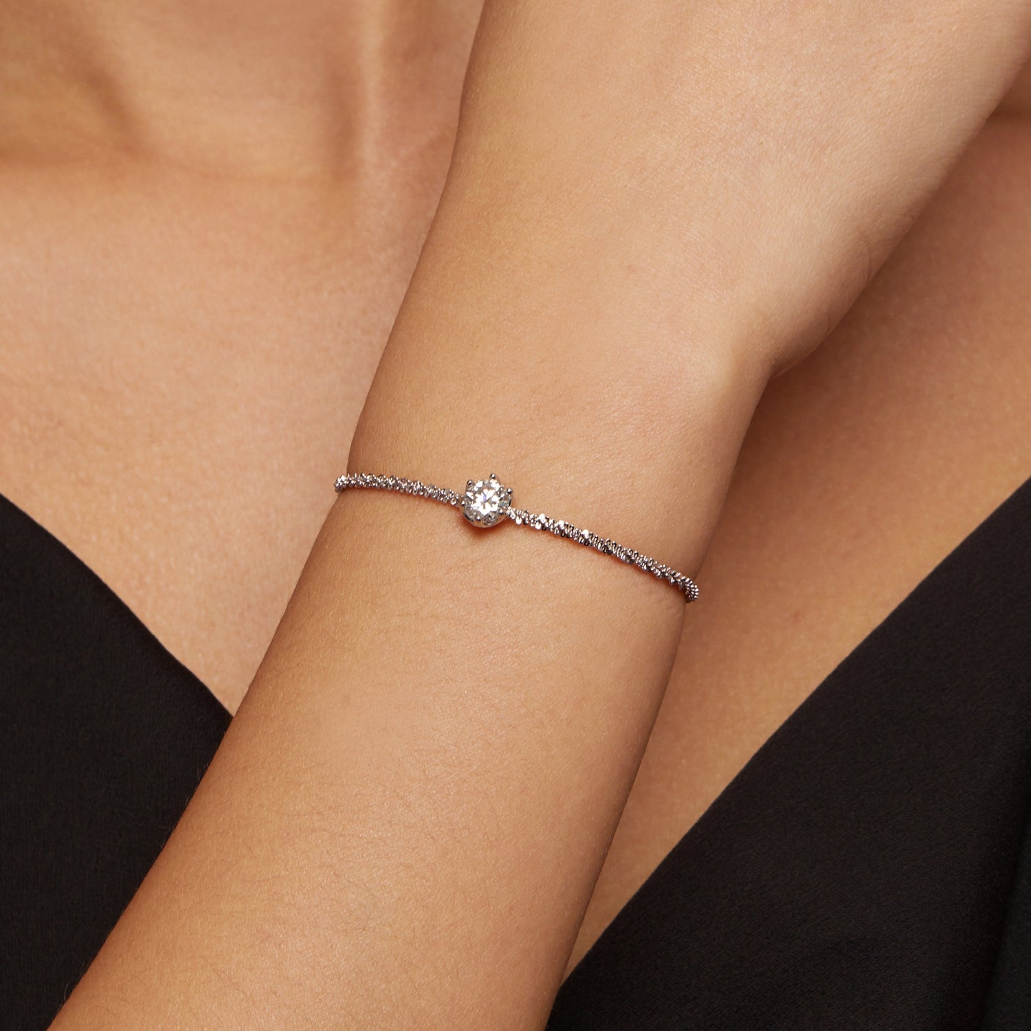 Sparkling Solitaire Moissanite Chain Bracelet | Adjustable in Sterling Silver