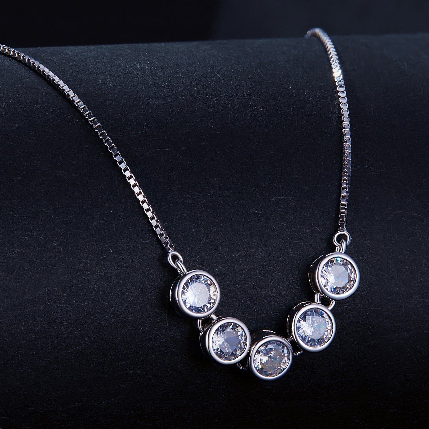 Five-Stone Moissanite Bar Necklace | Bezel-Set in Sterling Silver