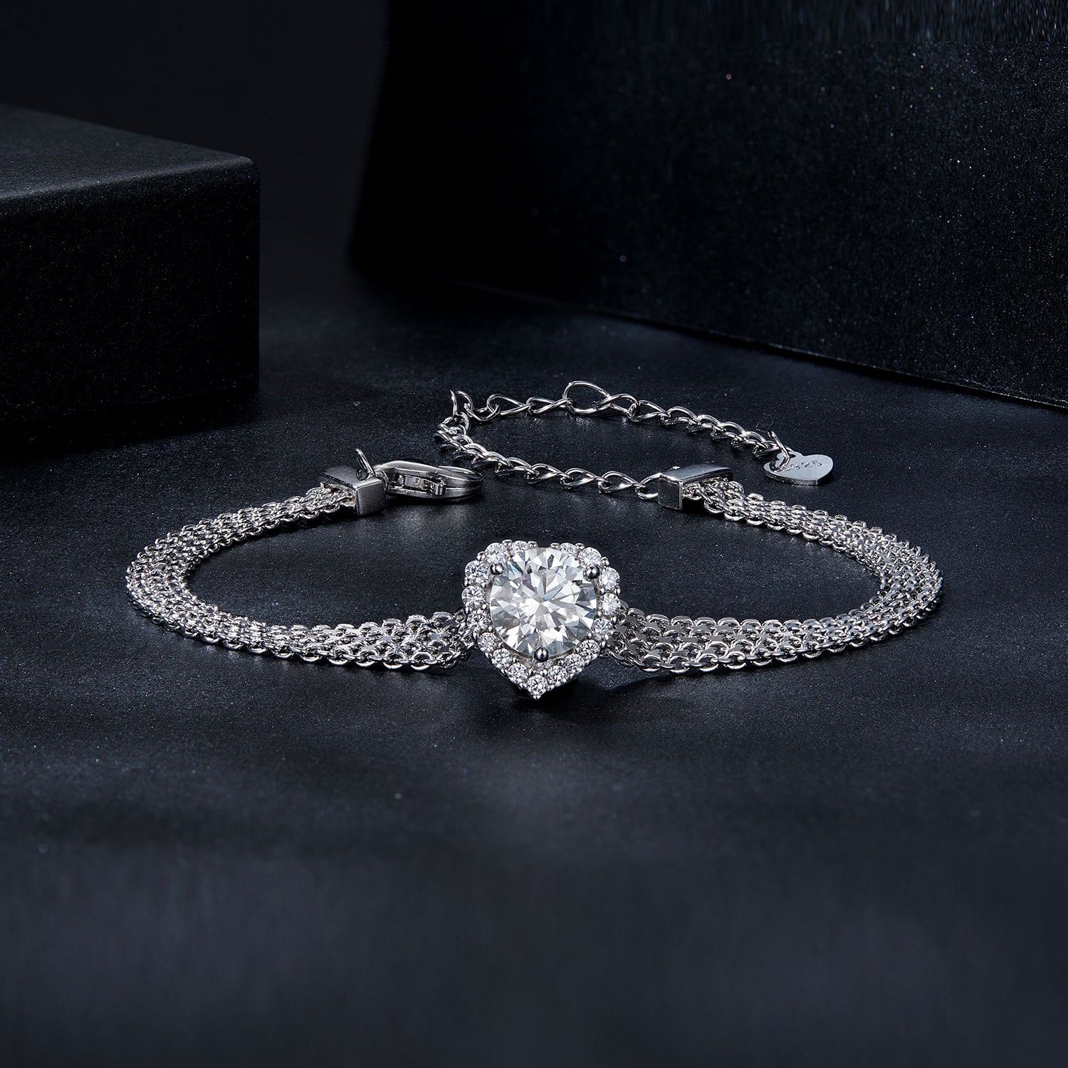 Heart Moissanite Braided Bracelet | 1 Carat in Sterling Silver