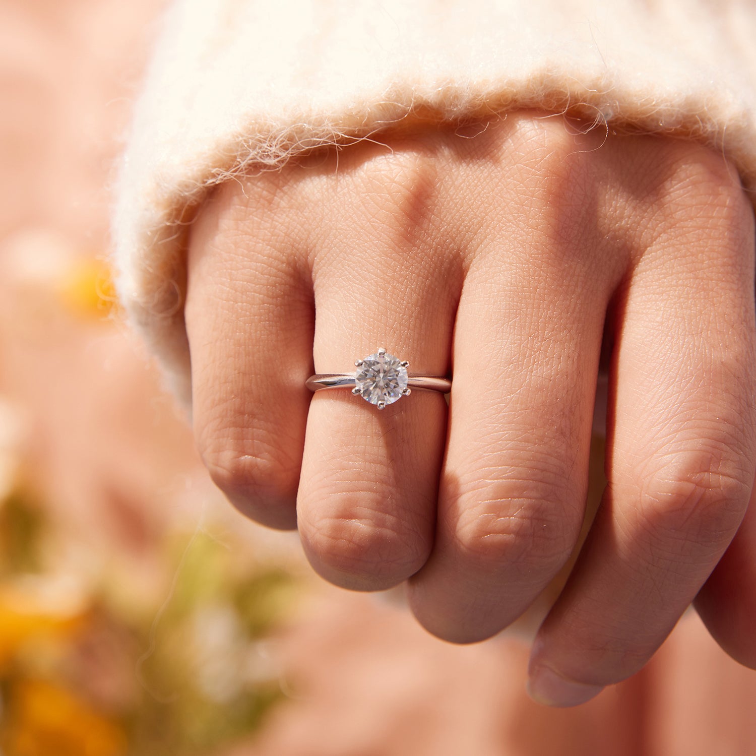 Classic Solitaire Moissanite Engagement Ring | Sterling Silver