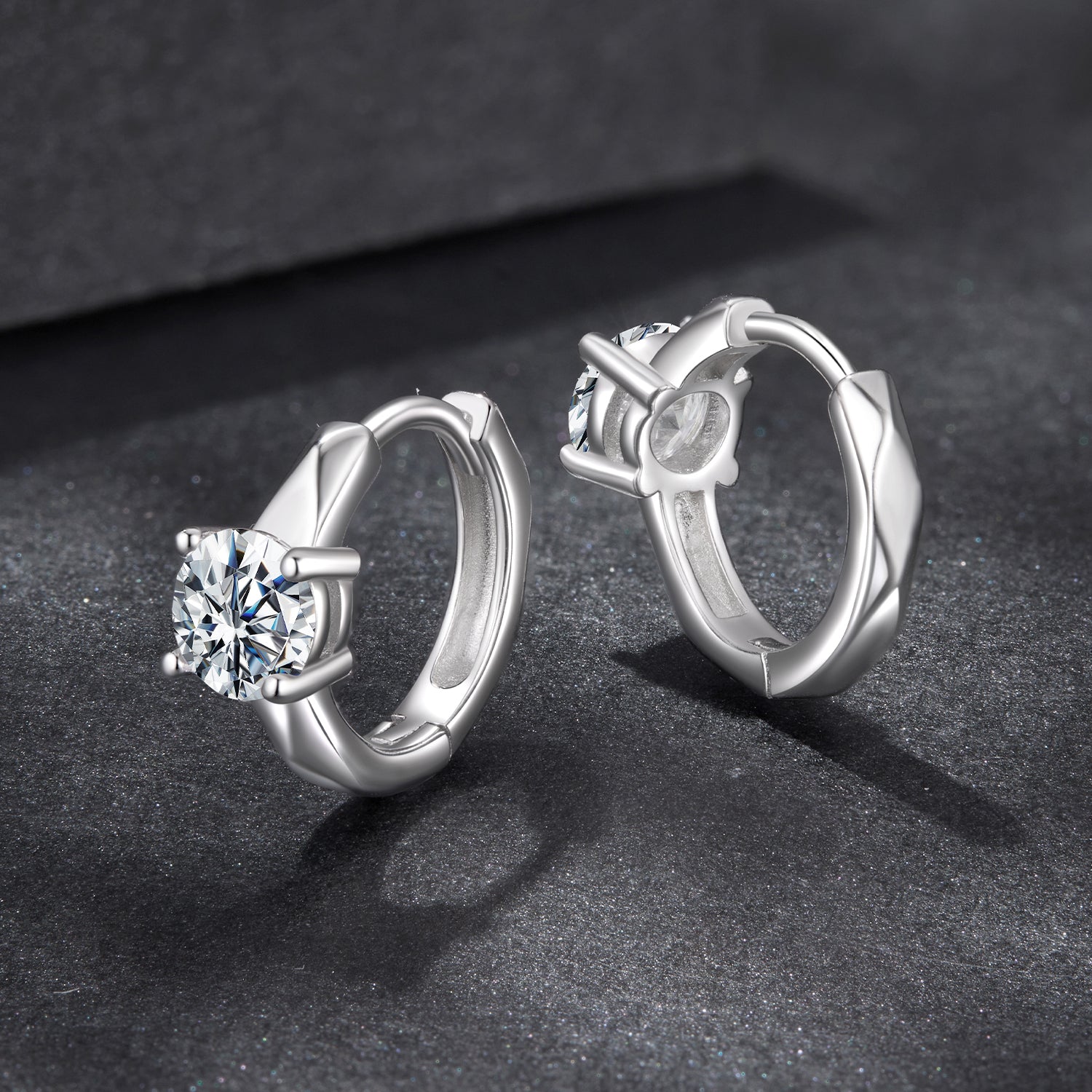Classic Moissanite Huggie Hoop Earrings | Sterling Silver