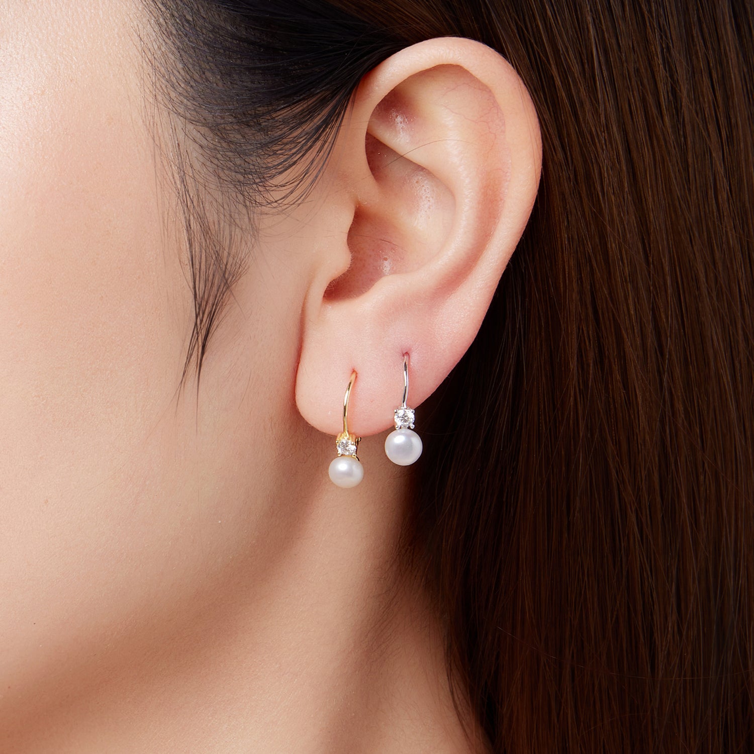 Pearl & Moissanite Hoop Earrings | Sterling Silver