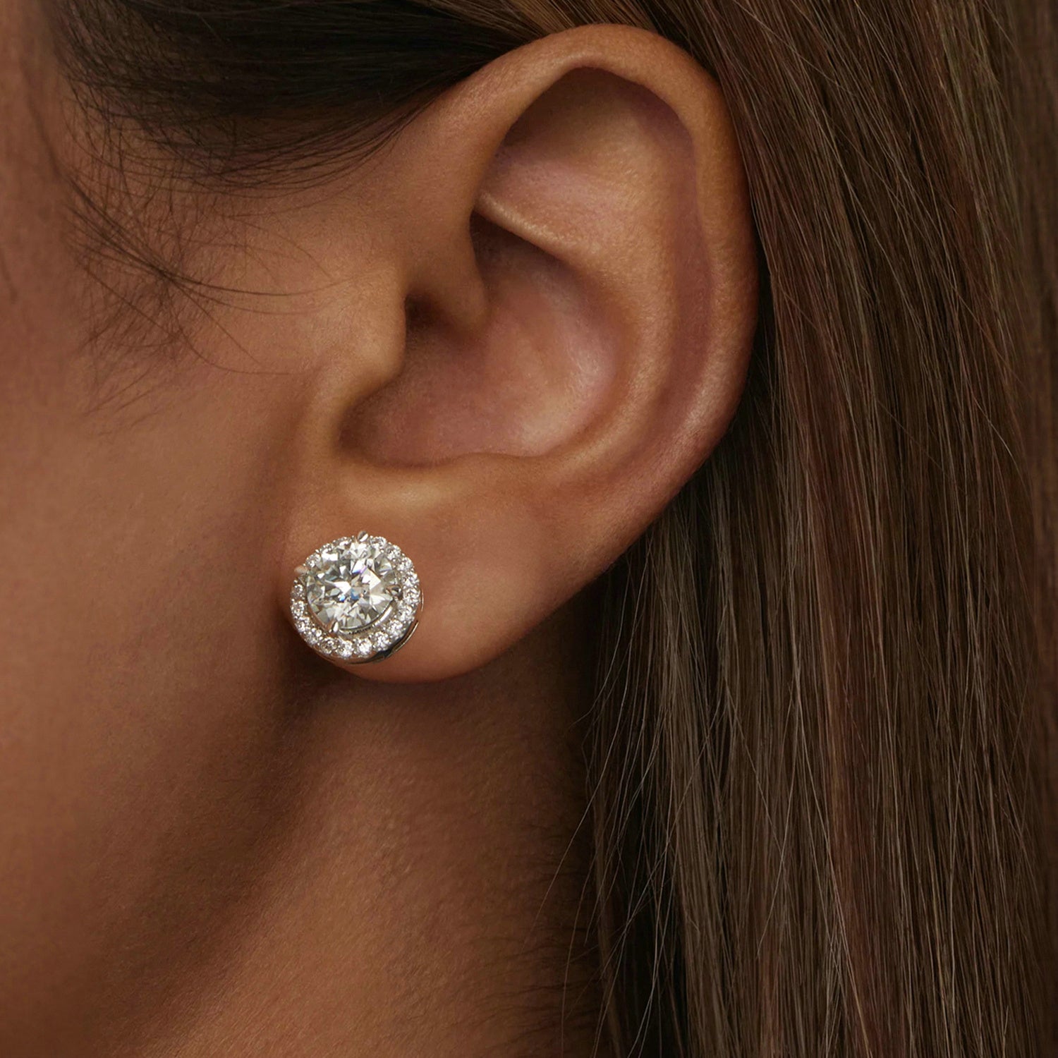 Halo Moissanite Stud Earrings | Sterling Silver