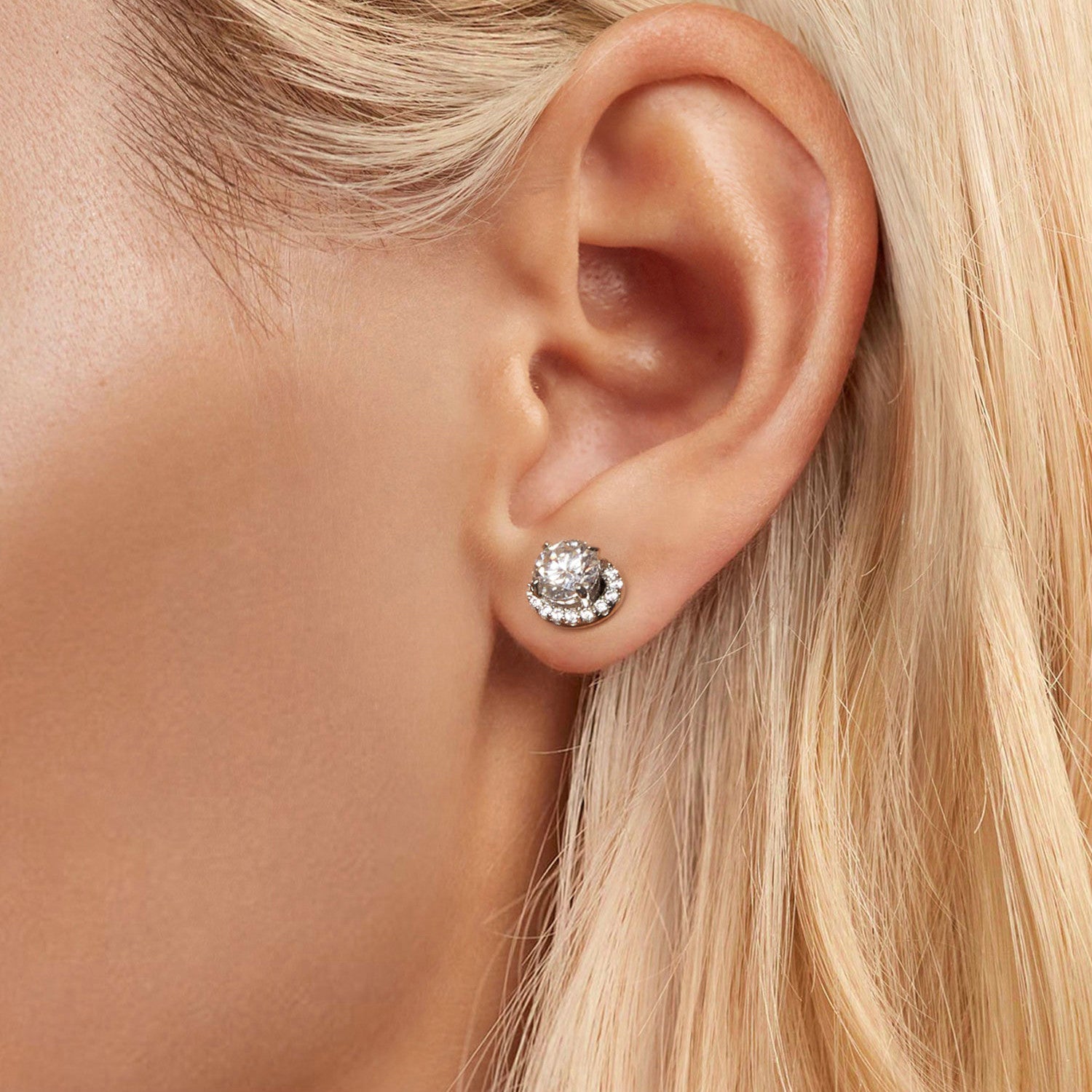 Oval Halo Moissanite Stud Earrings | Screw-Back in Sterling Silver