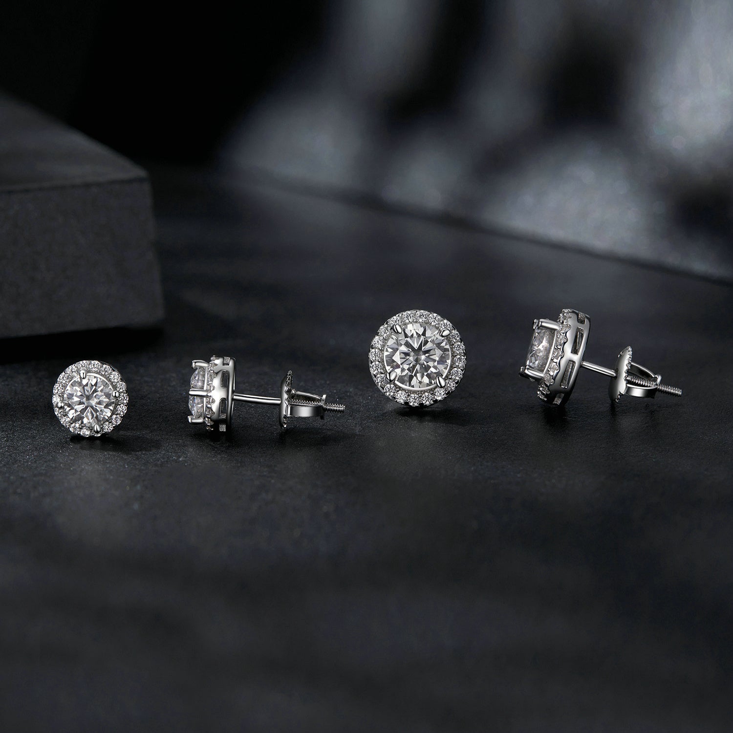 Halo Moissanite Stud Earrings | Sterling Silver