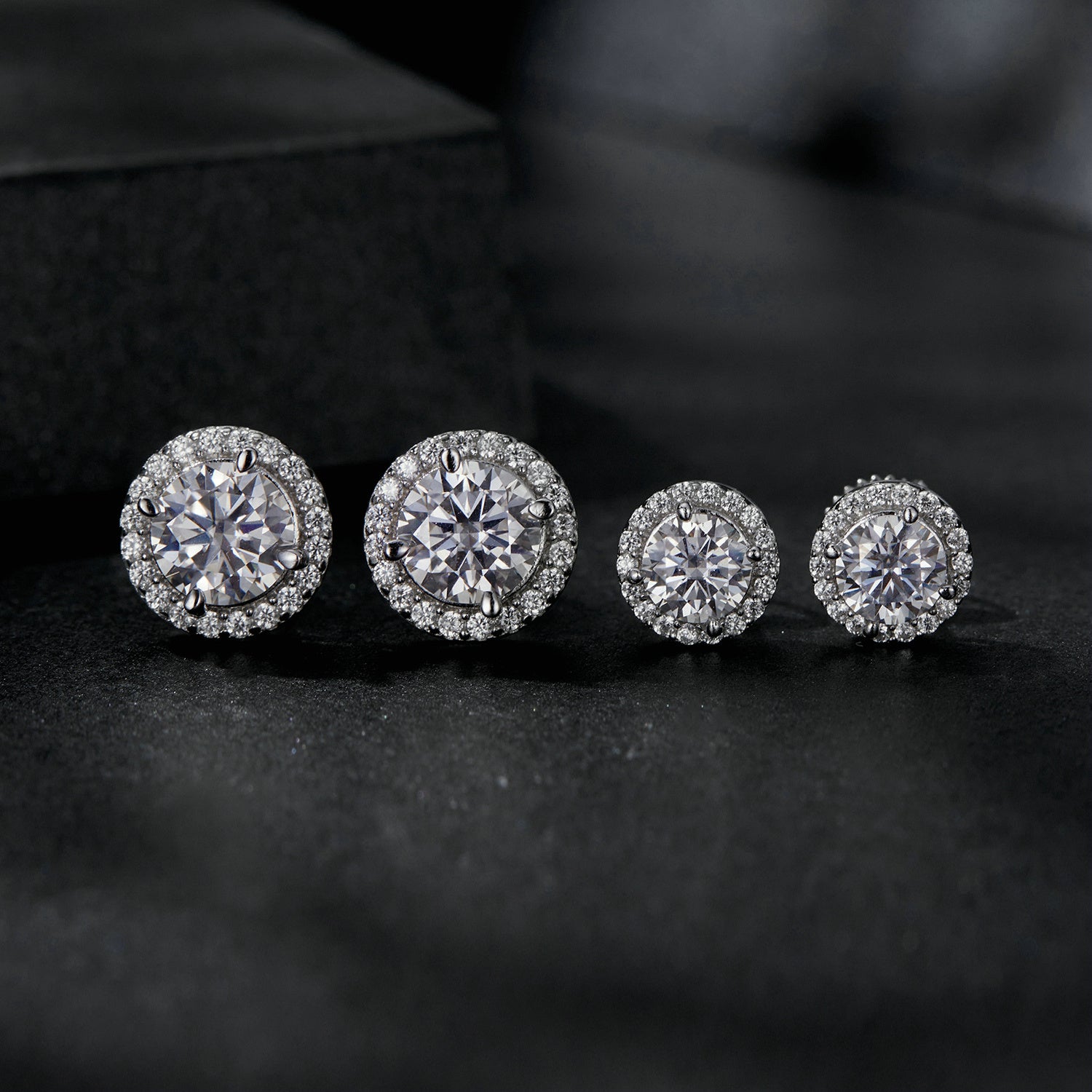 Halo Moissanite Stud Earrings | Sterling Silver