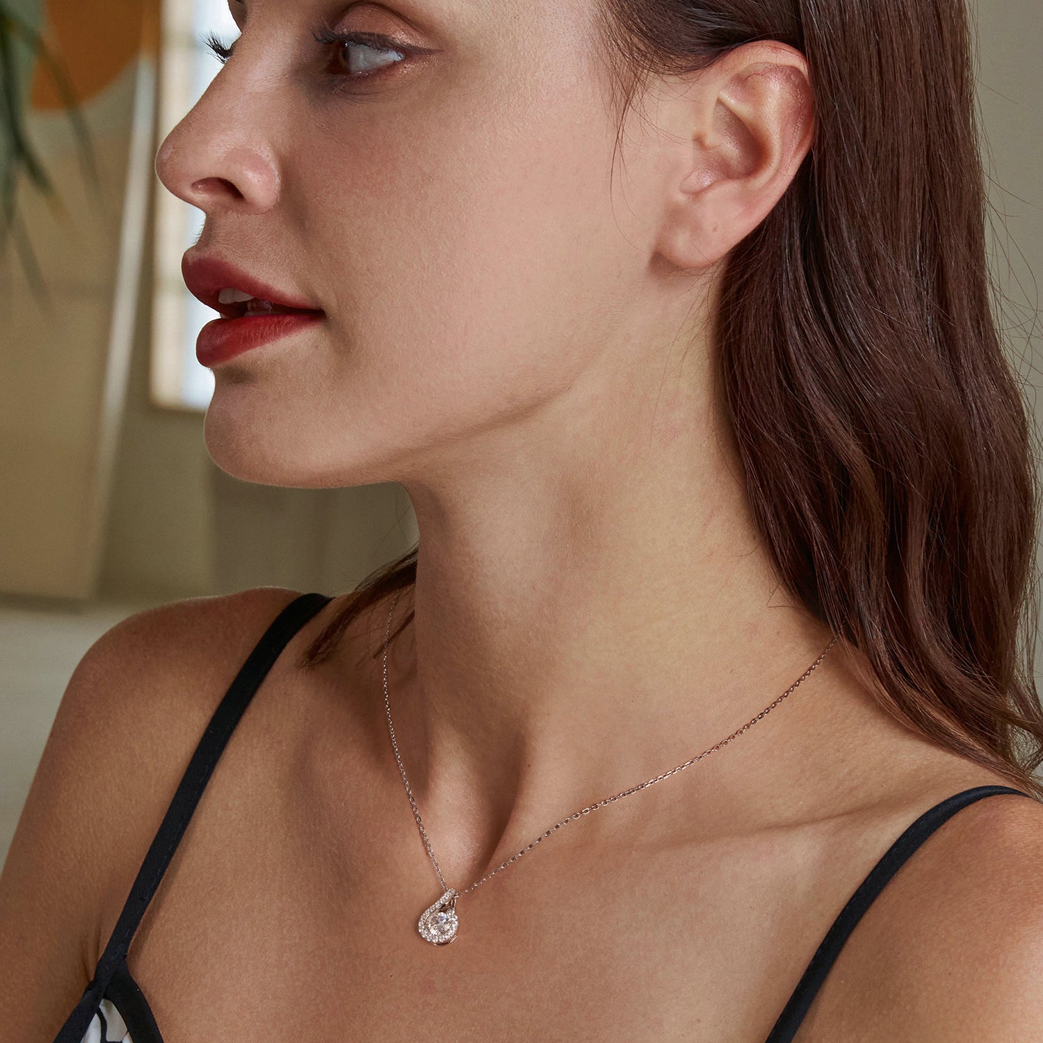 Teardrop Halo Moissanite Necklace | Pavé Bail in Sterling Silver