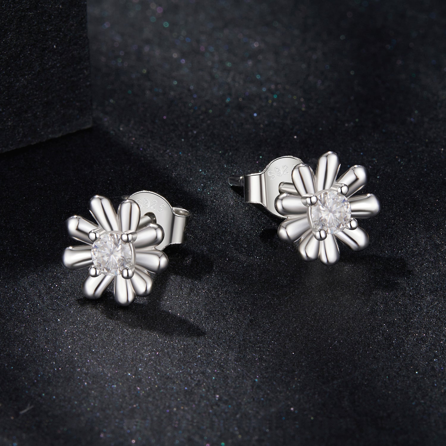 Daisy Flower Moissanite Stud Earrings | Sterling Silver