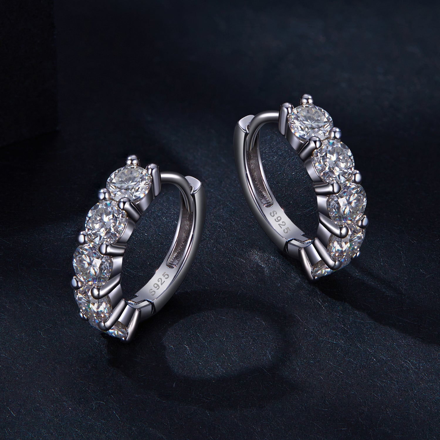 Sparkling Five-Stone Moissanite Hoop Earrings | Hinged Hoops in Sterling Silver