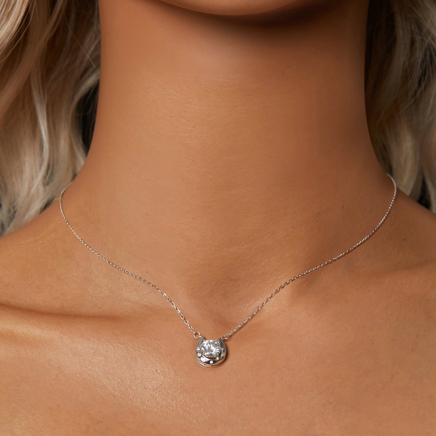 Lucky Horseshoe Moissanite Necklace | Sterling Silver