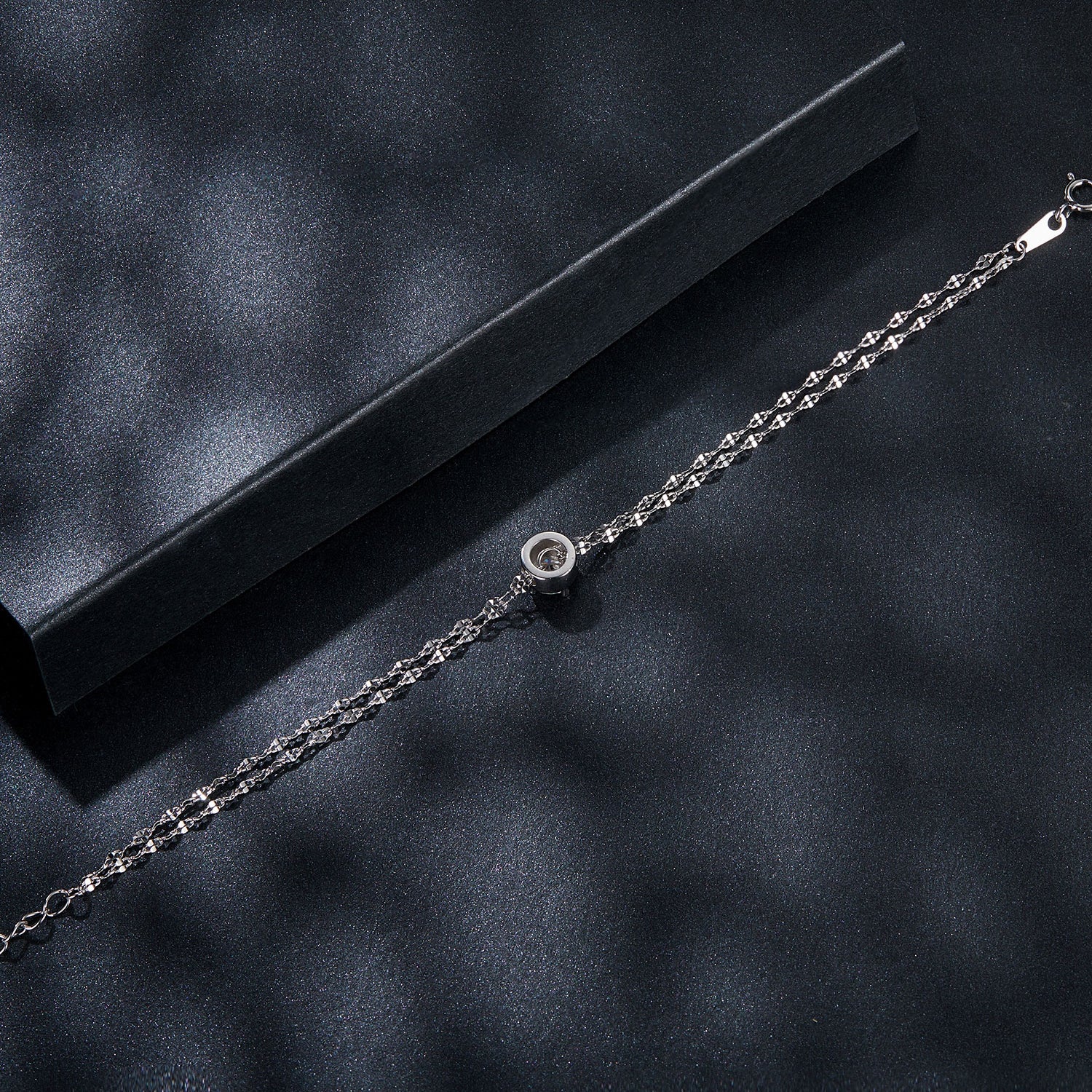 Bezel-Set Solitaire Double-Chain Moissanite Bracelet | Sterling Silver