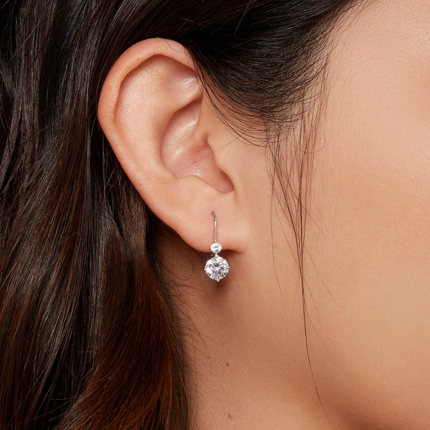 Elegant Two-Stone Drop Moissanite Earrings | Leverback in Sterling Silver