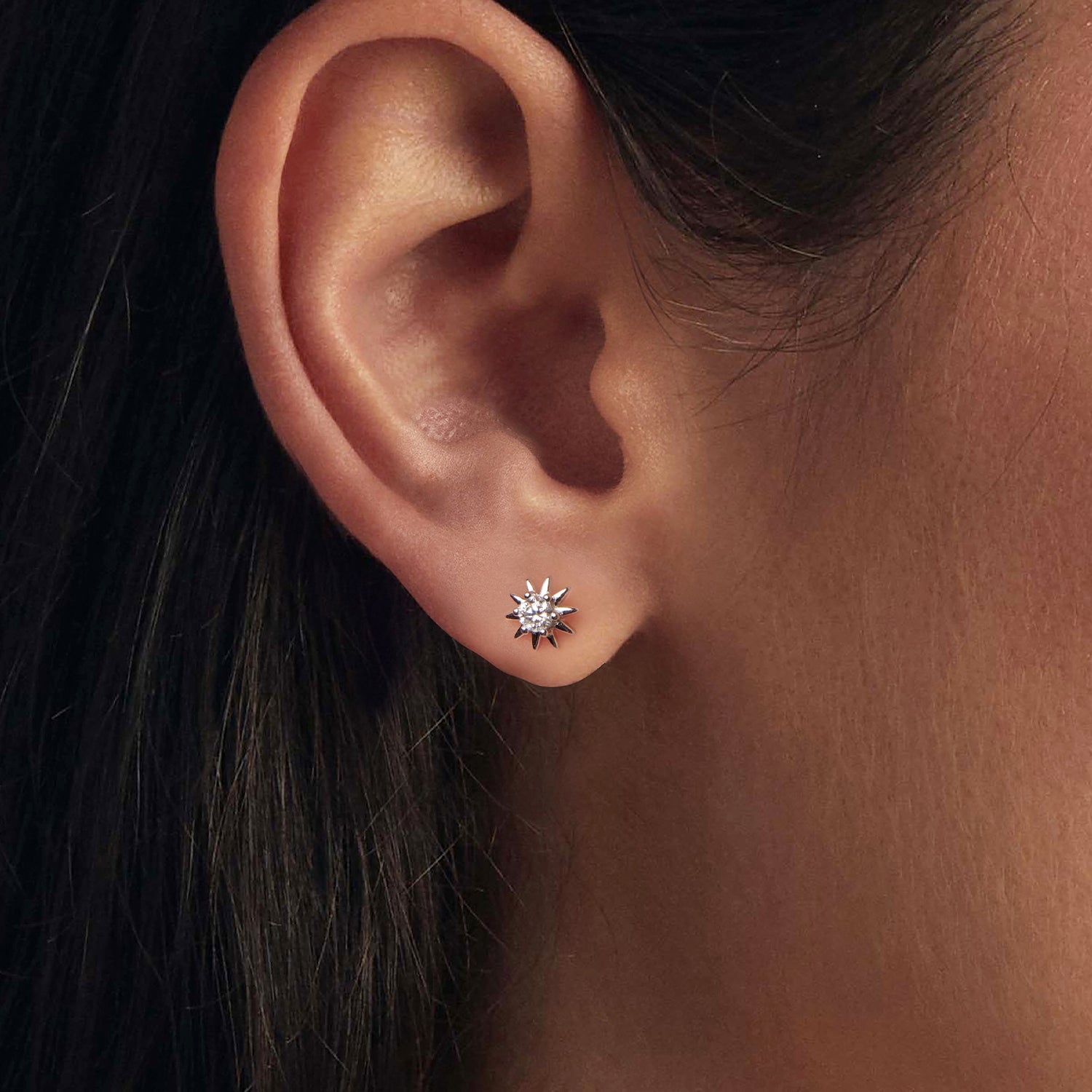 Sun Moissanite Stud Earrings | Sterling Silver