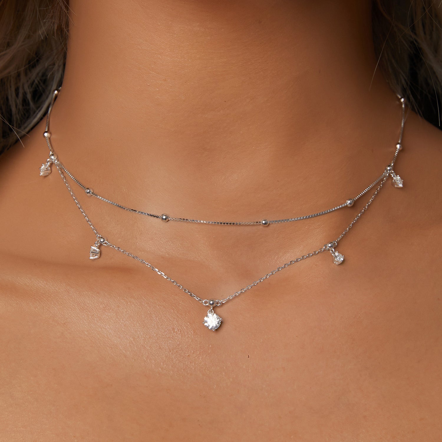 Layered Double-Strand Moissanite Tassel Necklace | Sterling Silver