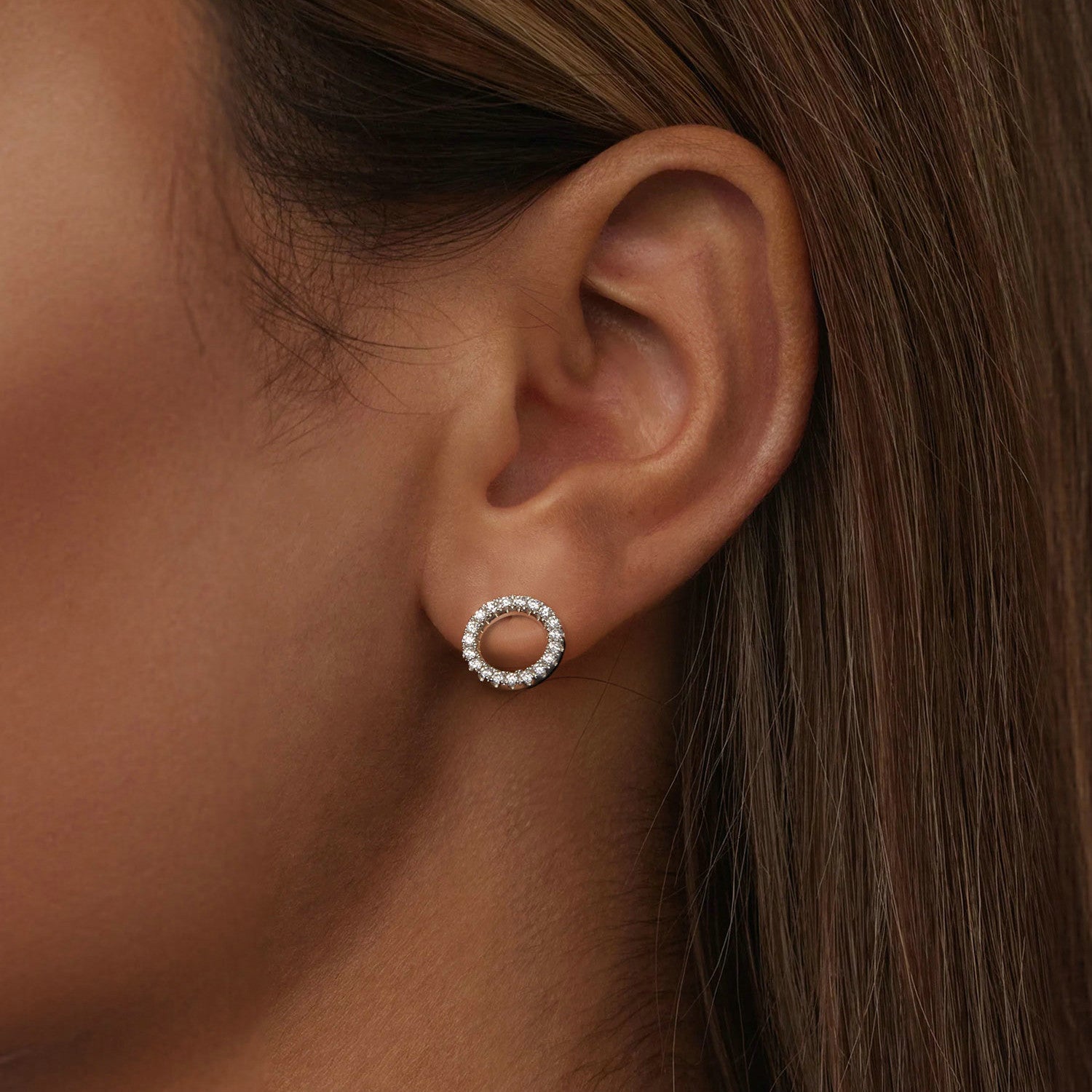 Pavé Circle Moissanite Stud Earrings | Screw-Back in Sterling Silver