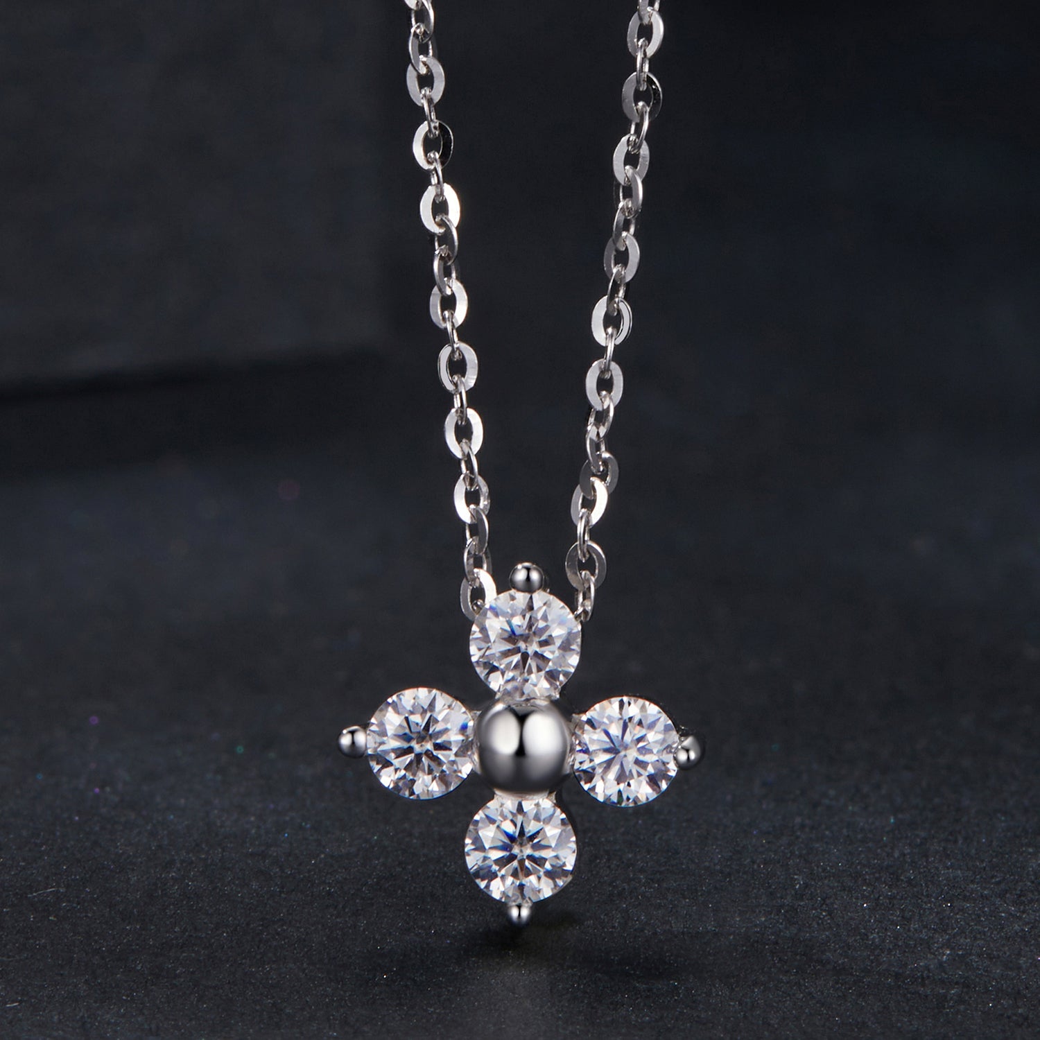 Cross Flower Pearl & Moissanite Necklace | Sterling Silver
