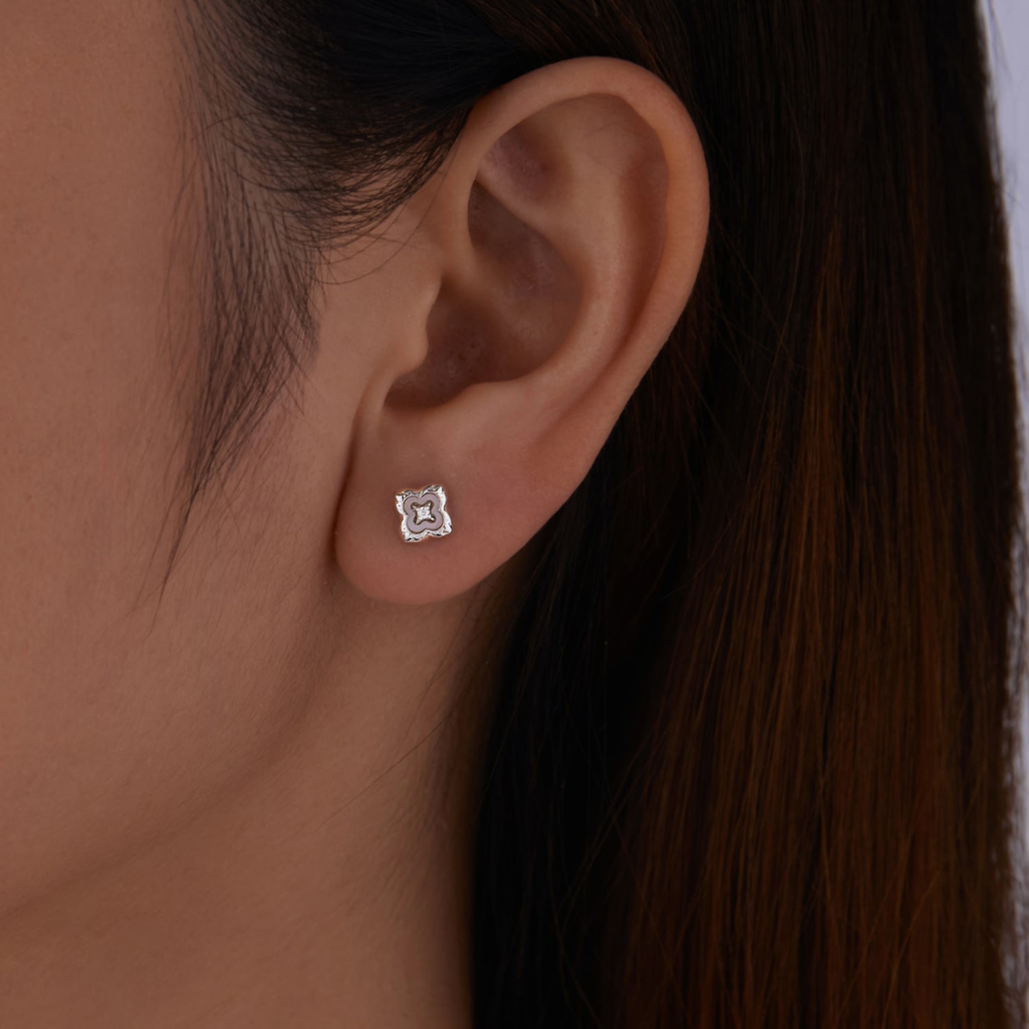 Openwork Four-Leaf Clover Moissanite Stud Earrings | Sterling Silver