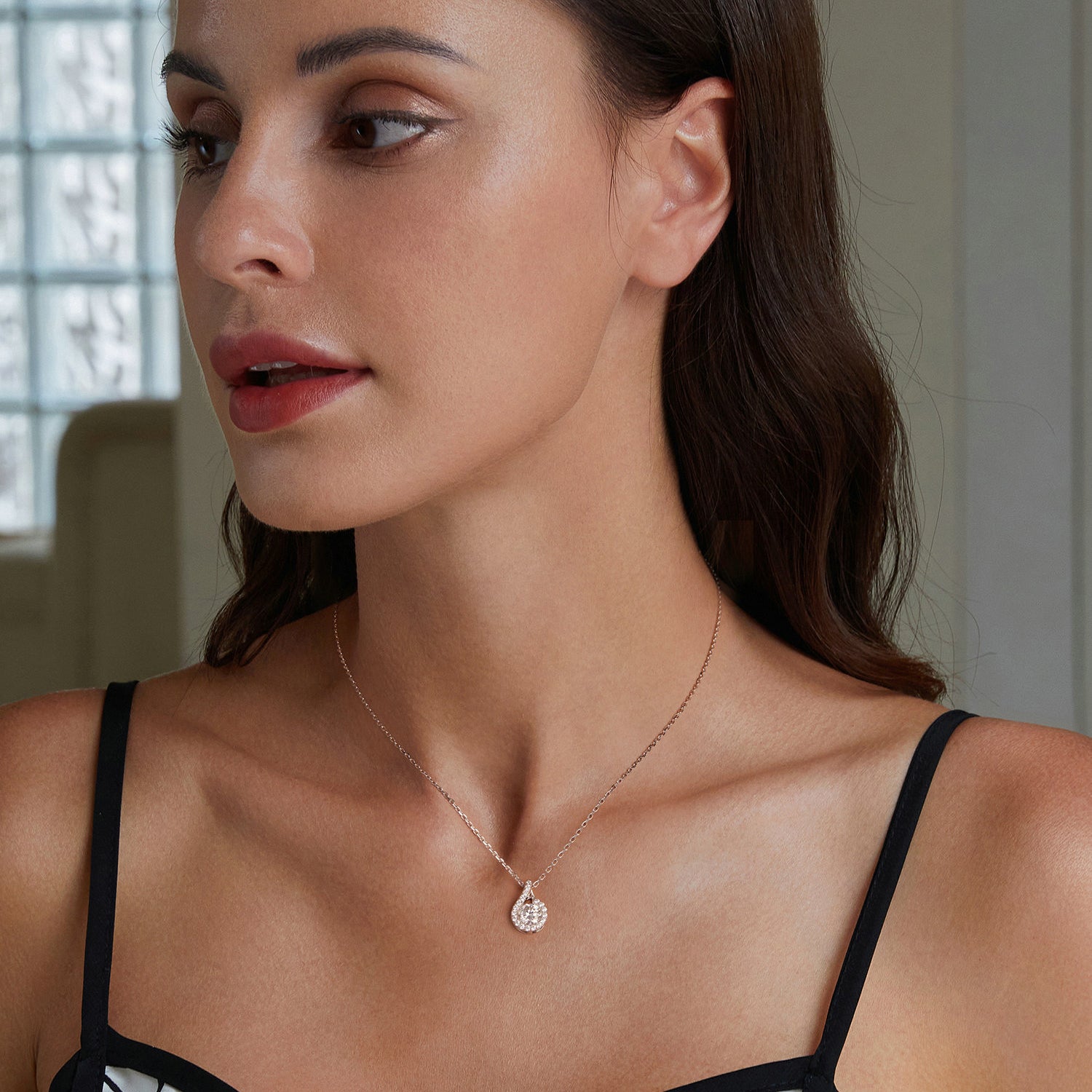 Teardrop Halo Moissanite Necklace | Pavé Bail in Sterling Silver