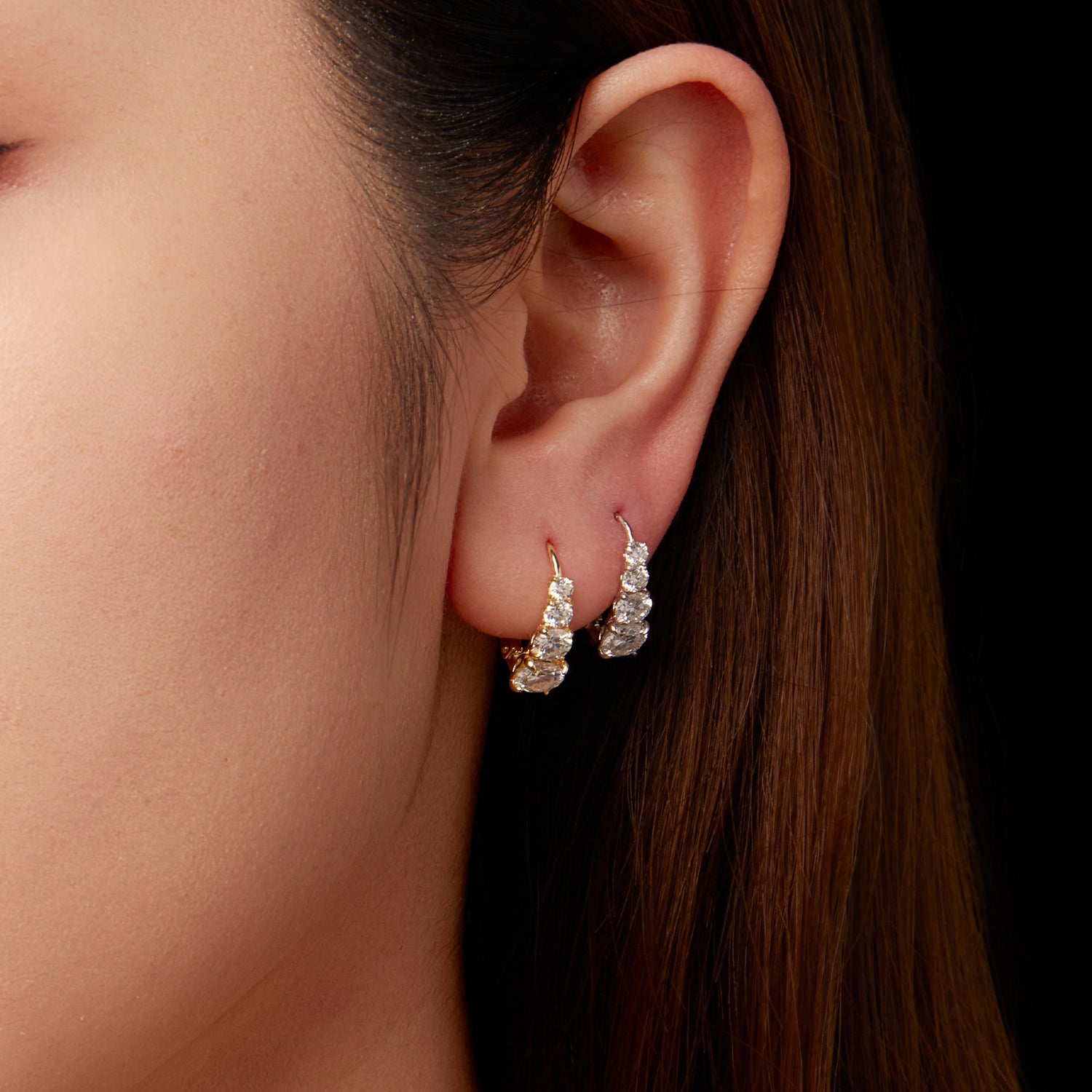 Graduated Four-Stone Moissanite Leverback Earrings | Delicate Gem Jewelry in Sterling Silver