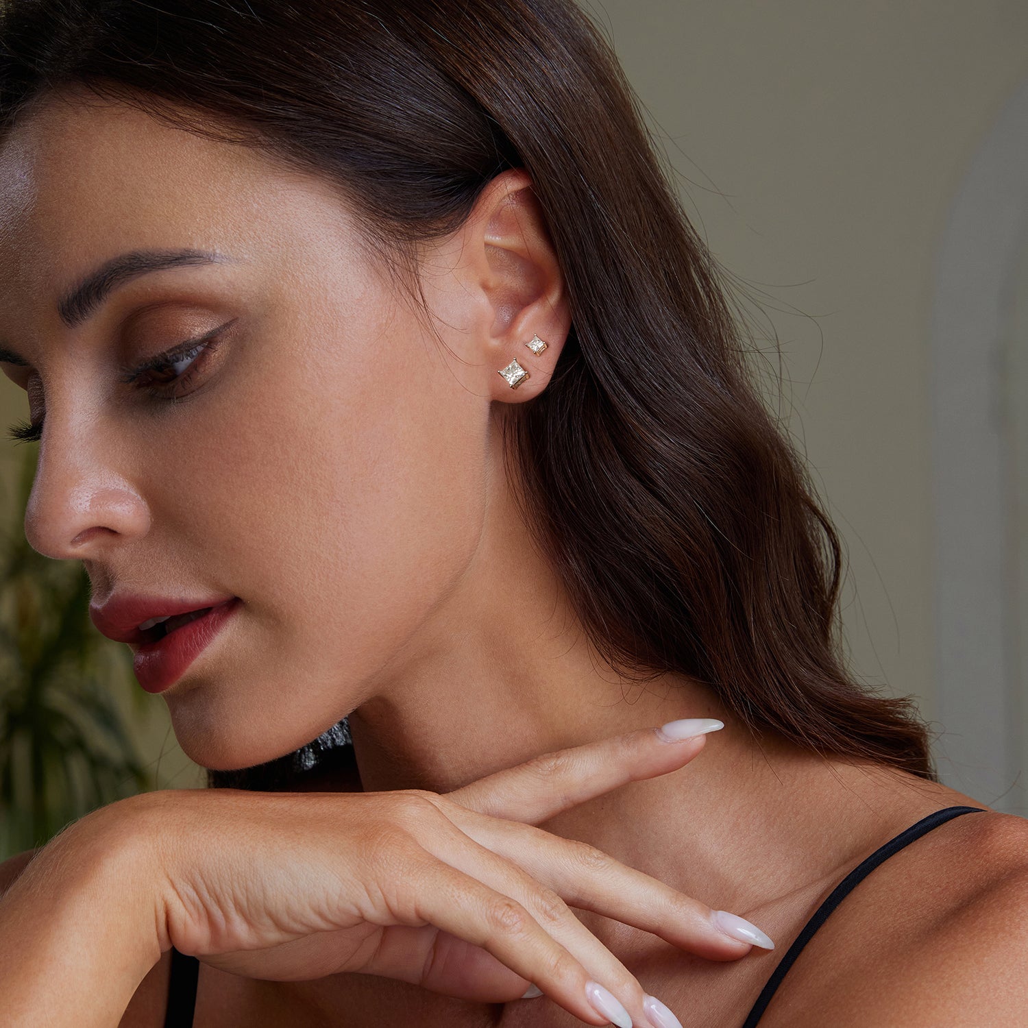 Princess Cut Square Moissanite Stud Earrings Set (2 Pairs) | Sterling Silver