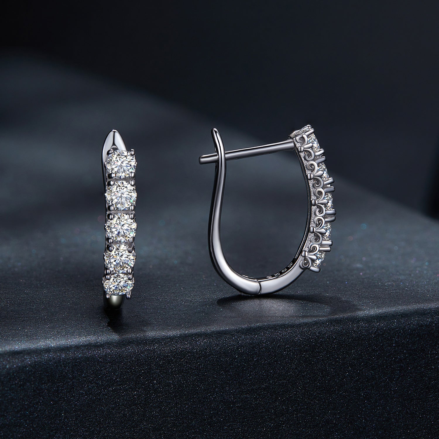 Five-Stone Moissanite Huggie Hoop Earrings | Sterling Silver