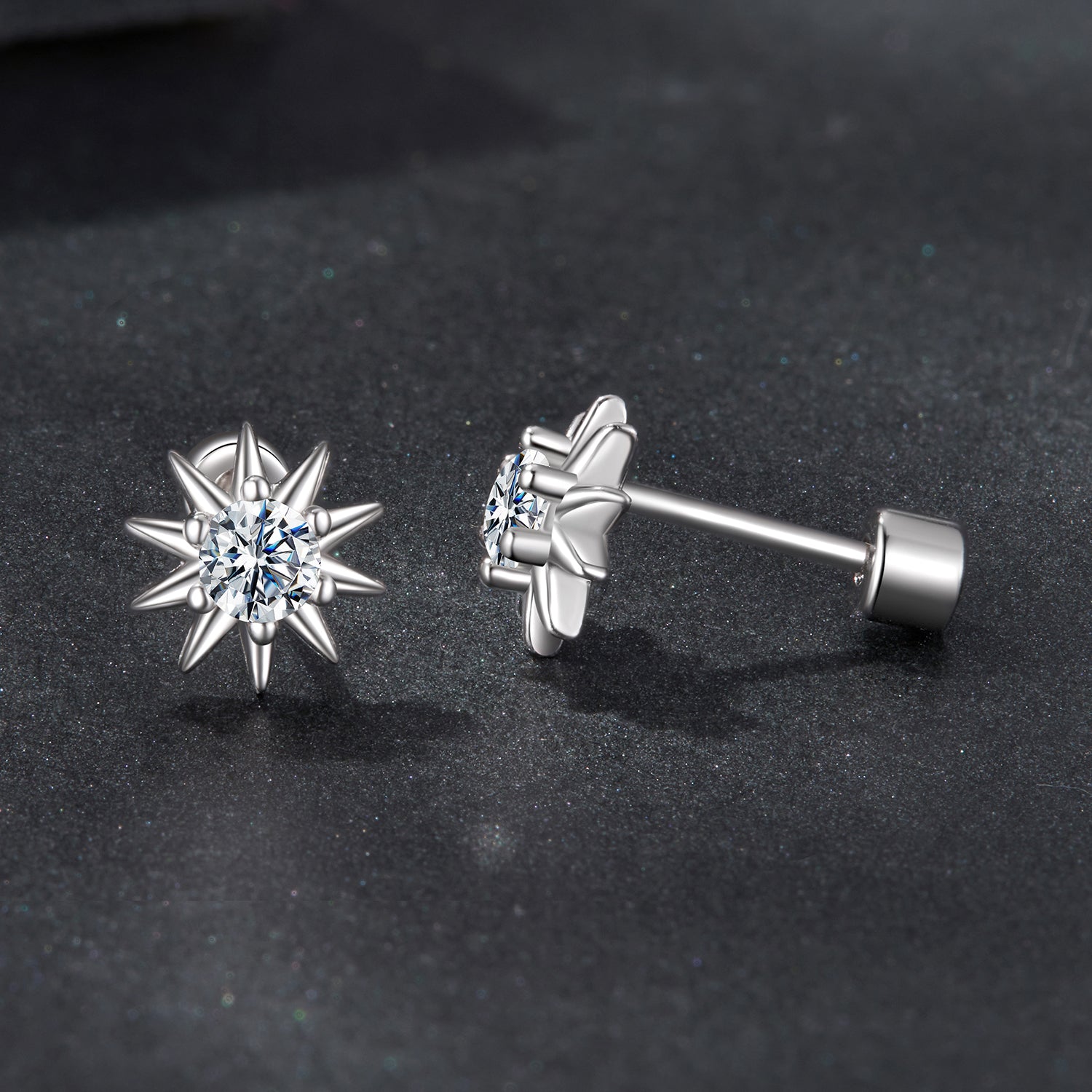 Sun Moissanite Stud Earrings | Sterling Silver
