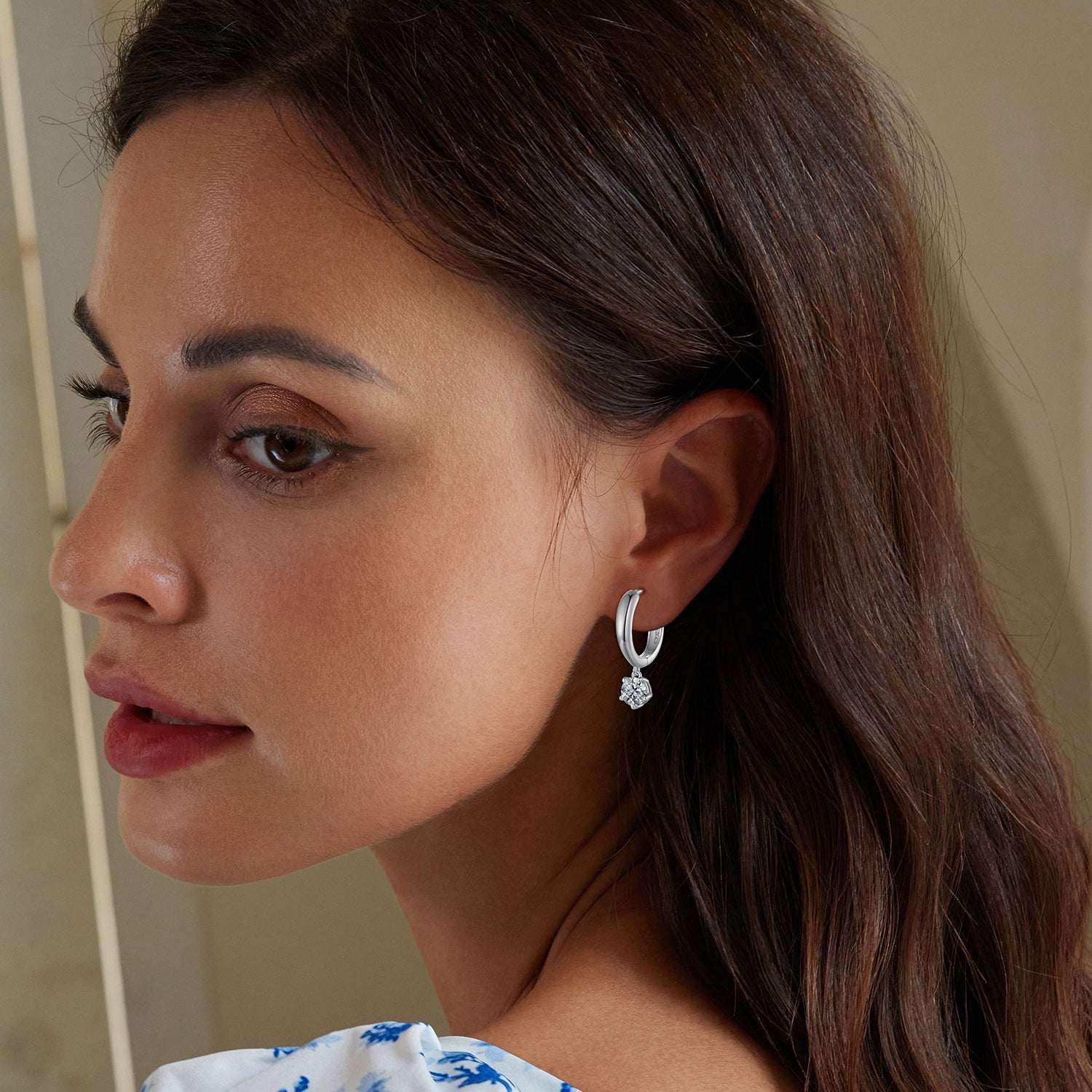 Graceful Drop Solitaire Moissanite Hoop Earrings | Sterling Silver