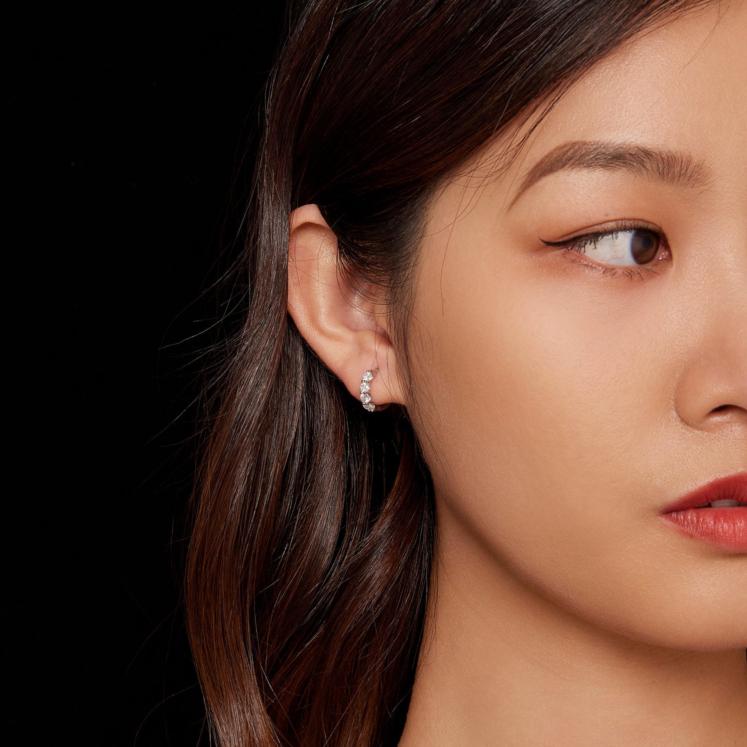 Sparkling Four-Stone Moissanite Hoop Earrings | Hinged in Sterling Silver