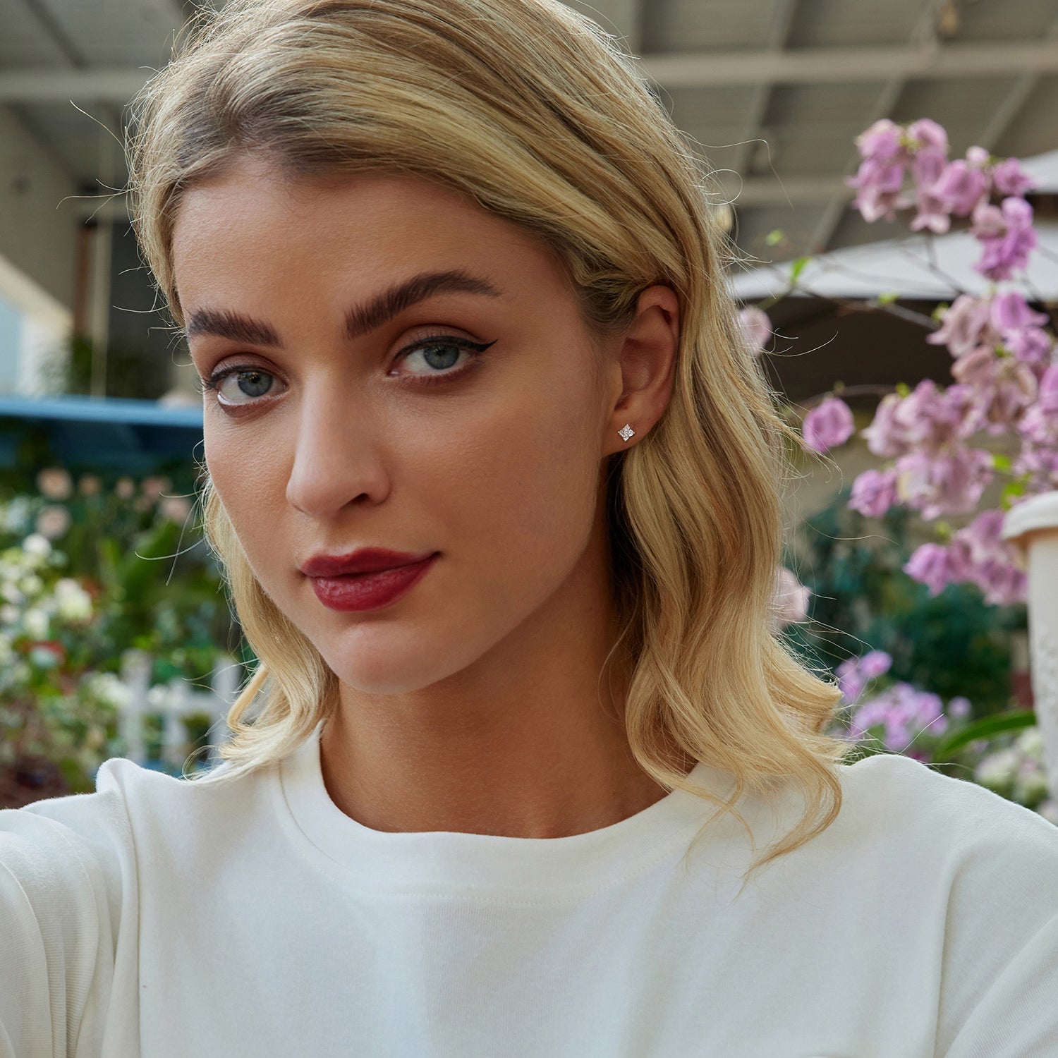 Blooming Clover Four-Petal Flower Moissanite Stud Earrings | Sterling Silver