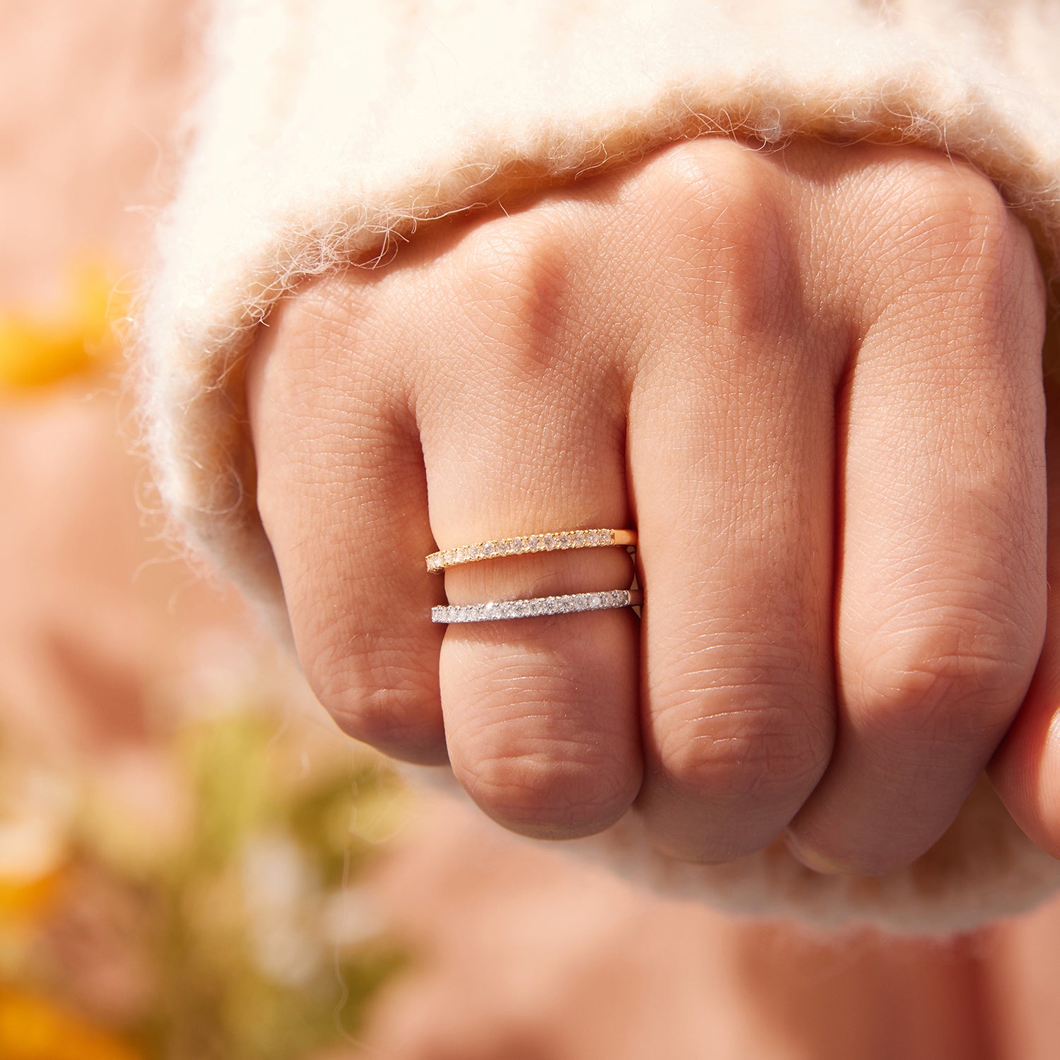 Half Eternity Pavé Moissanite Ring | Sterling Silver