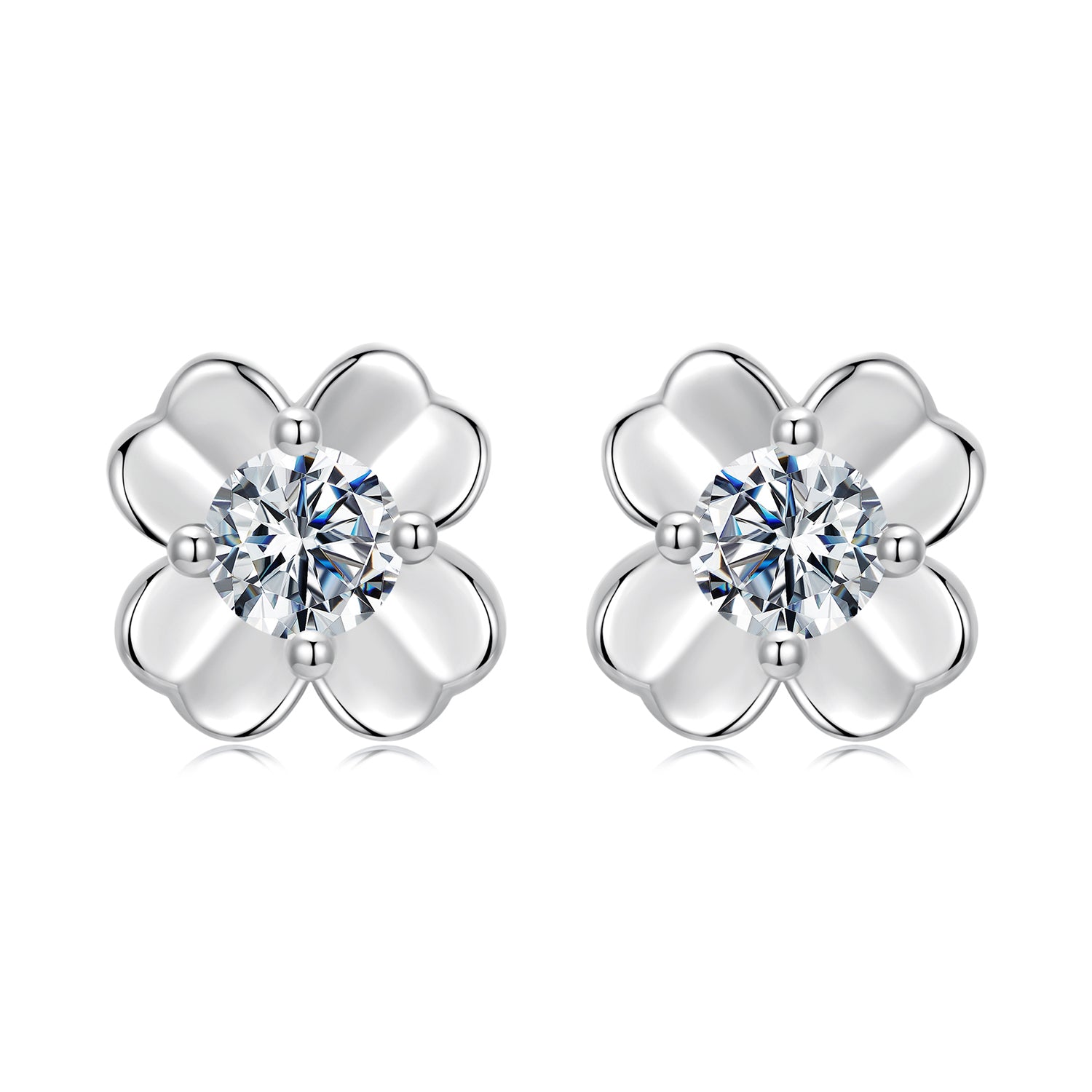 Four-Petal Flower Moissanite Stud Earrings | Sterling Silver