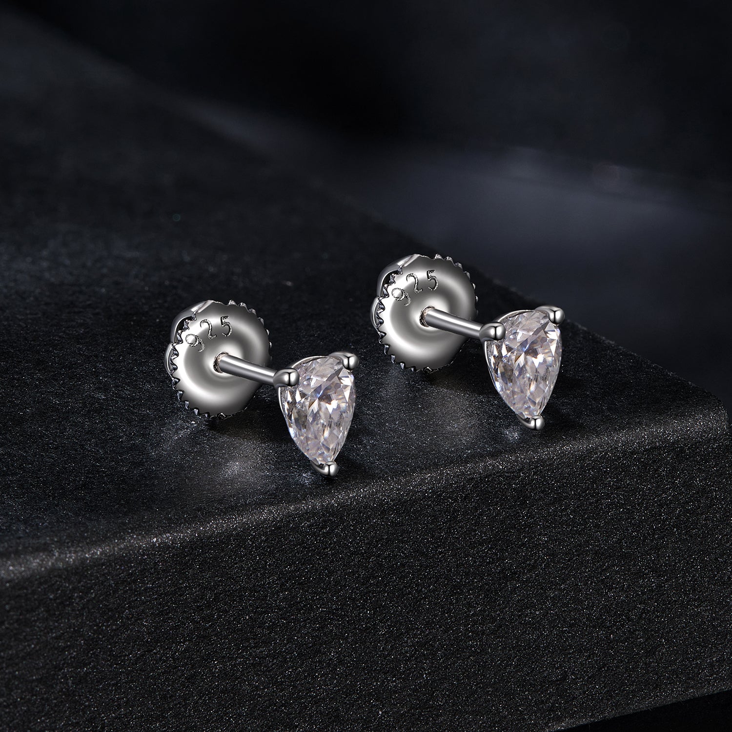 Heart-Shaped Moissanite Stud Earrings | Screw-Back in Sterling Silver