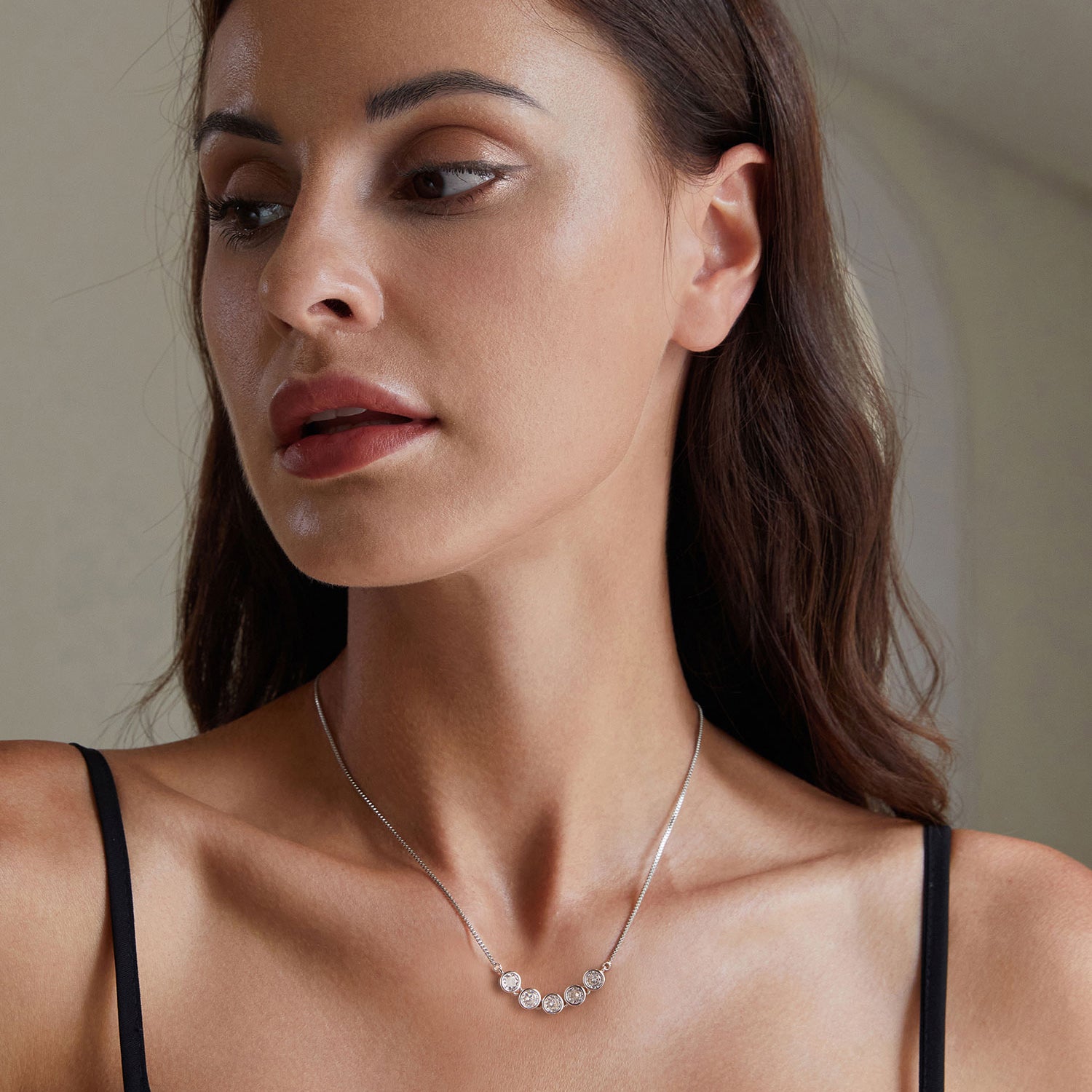 Five-Stone Moissanite Bar Necklace | Bezel-Set in Sterling Silver