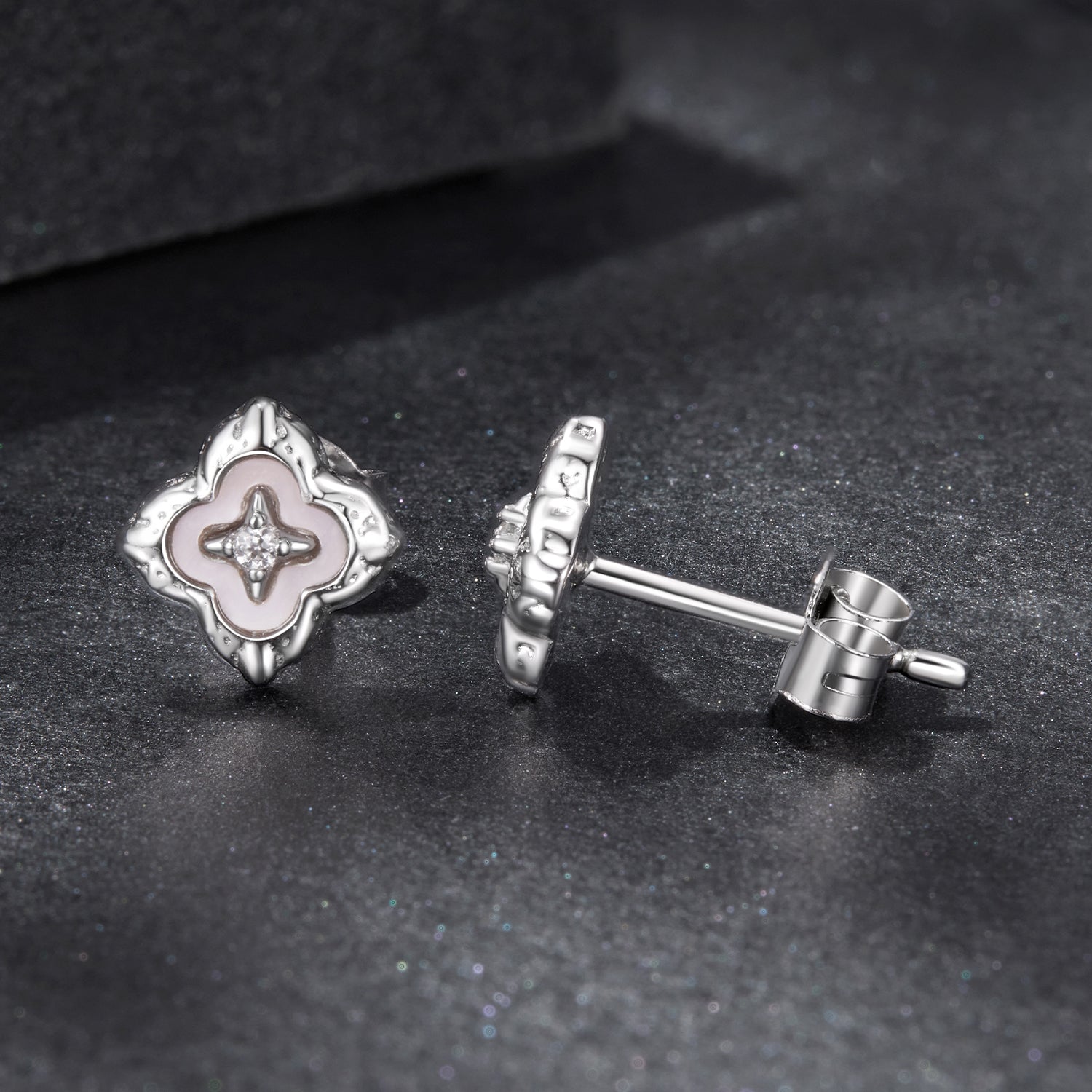 Openwork Four-Leaf Clover Moissanite Stud Earrings | Sterling Silver