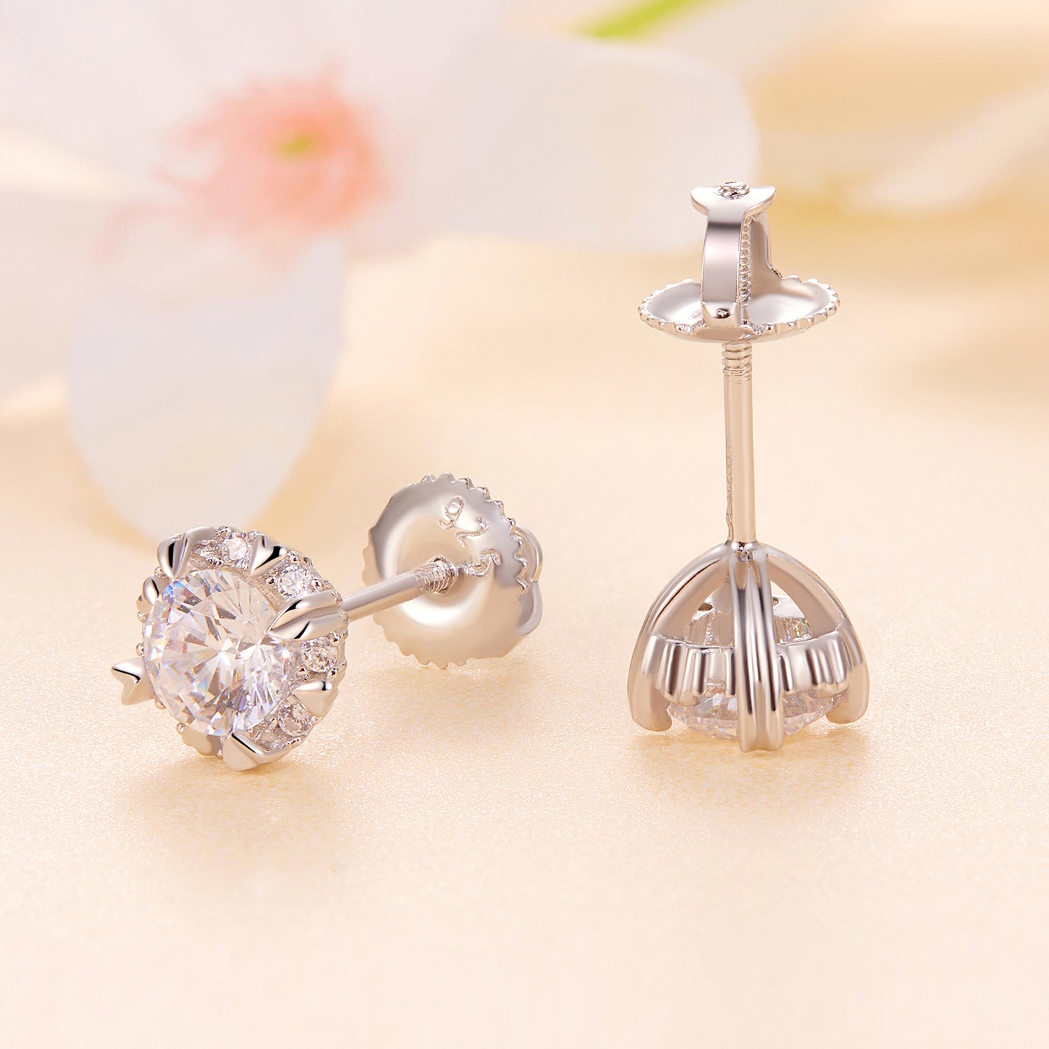 Sparkling Halo Moissanite Stud Earrings | S925 Sterling Silver Screw-Back Studs