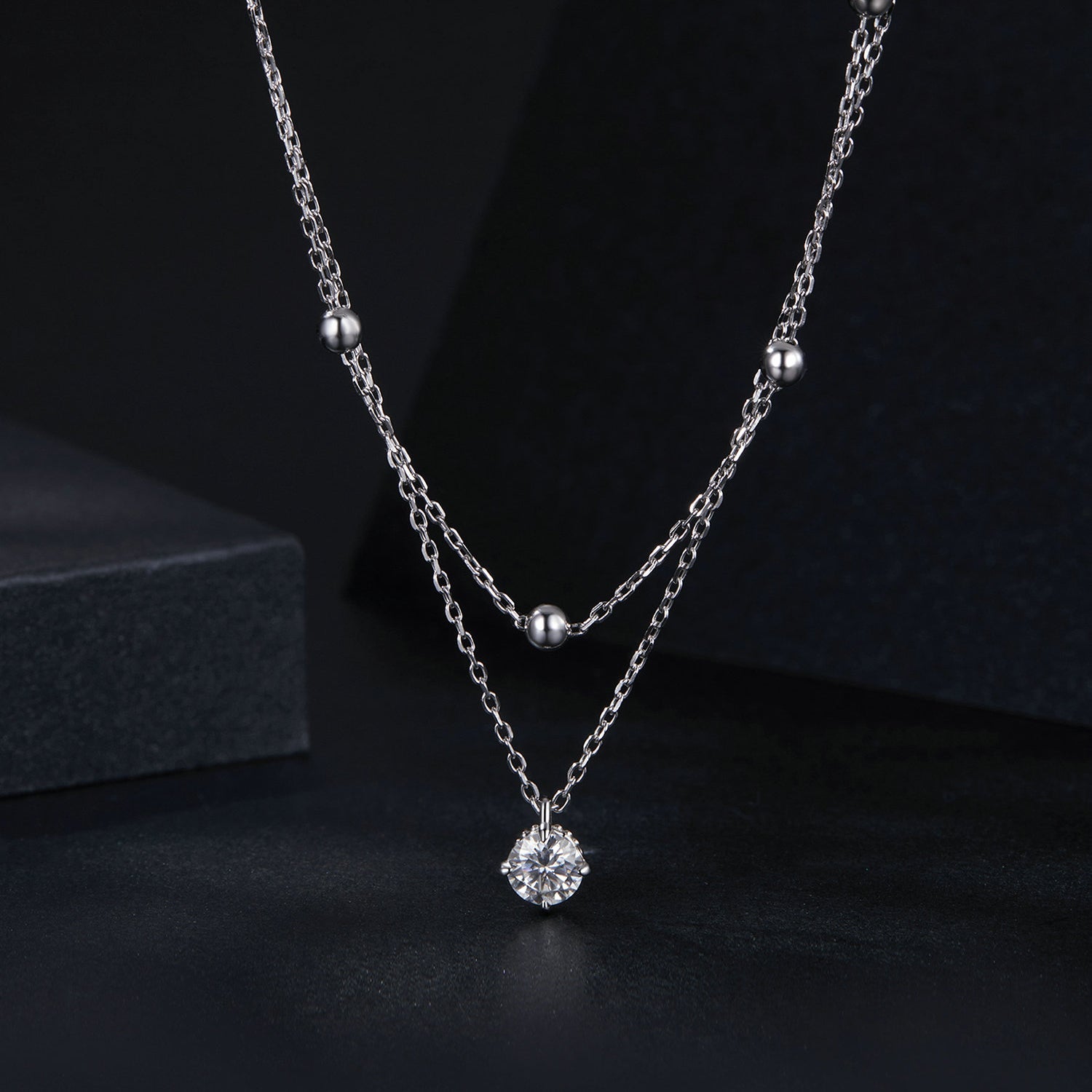 Layered Double Chain Moissanite Necklace | Sterling Silver