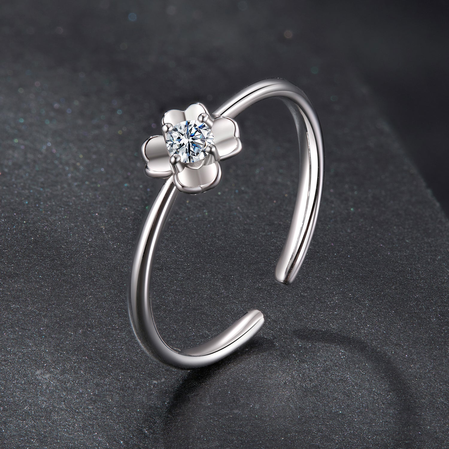 Four-Petal Flower Moissanite Ring | Adjustable in Sterling Silver