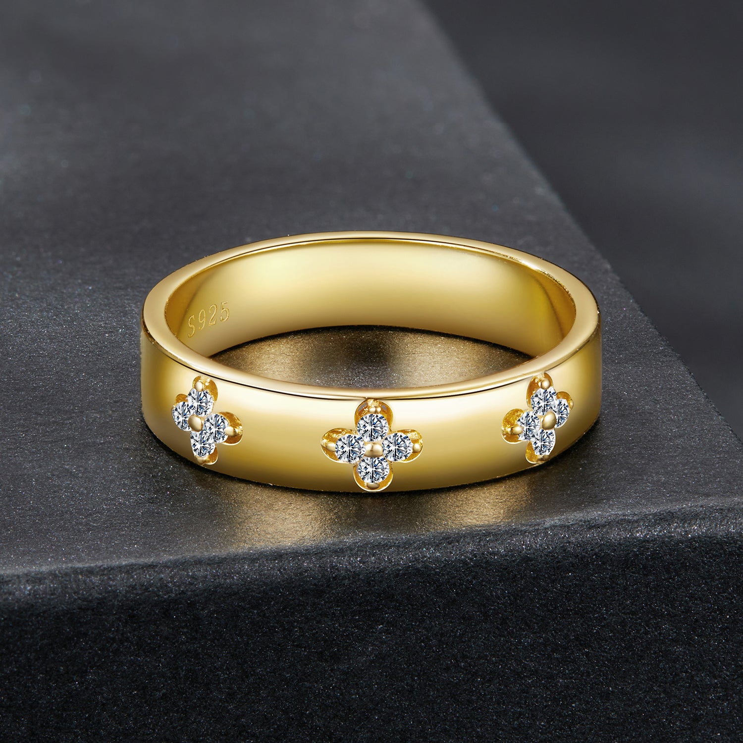 Four-Leaf Clover Moissanite Ring | Gold Plated Sterling Silver