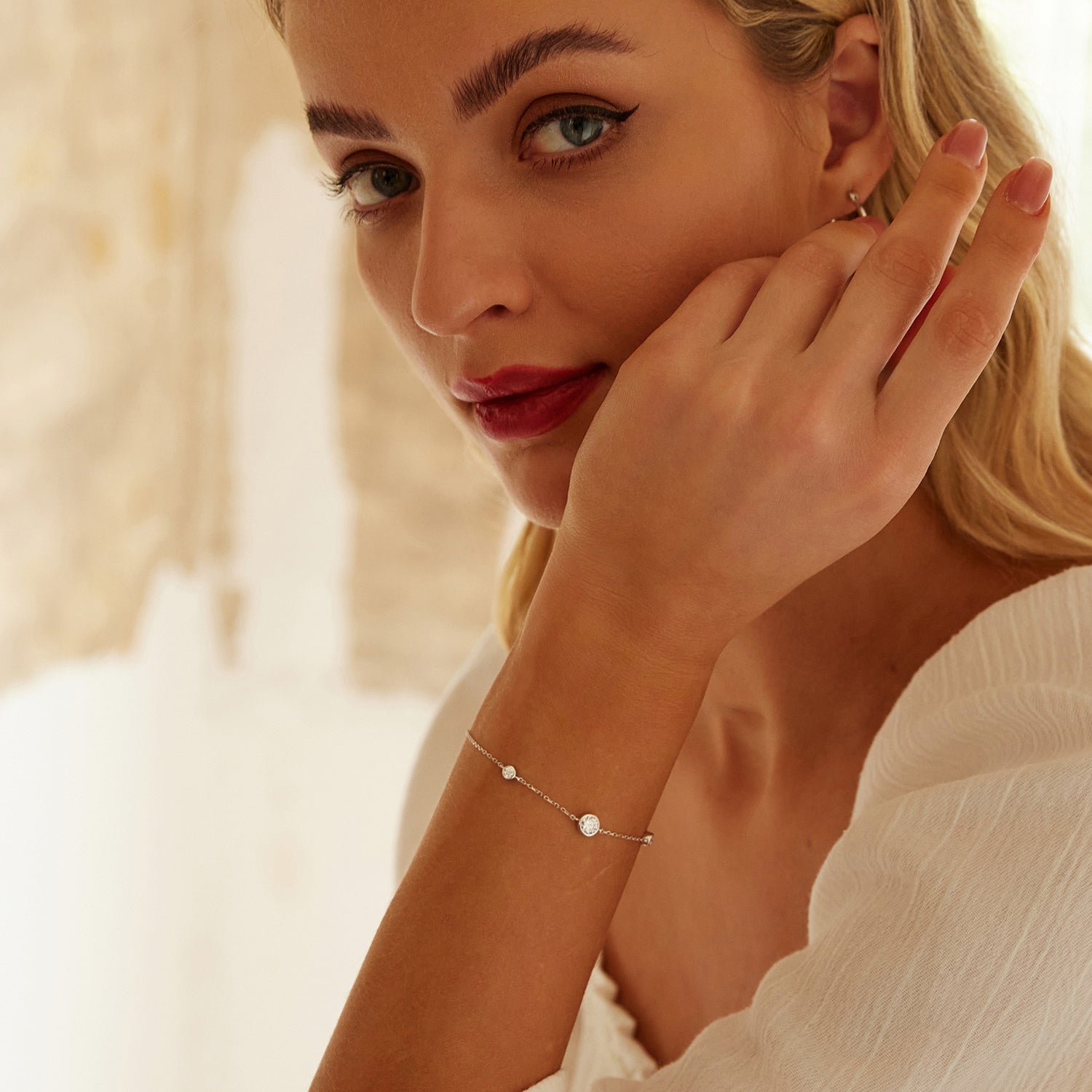 Three-Stone Moissanite Bracelet | Bezel-Set in Sterling Silver