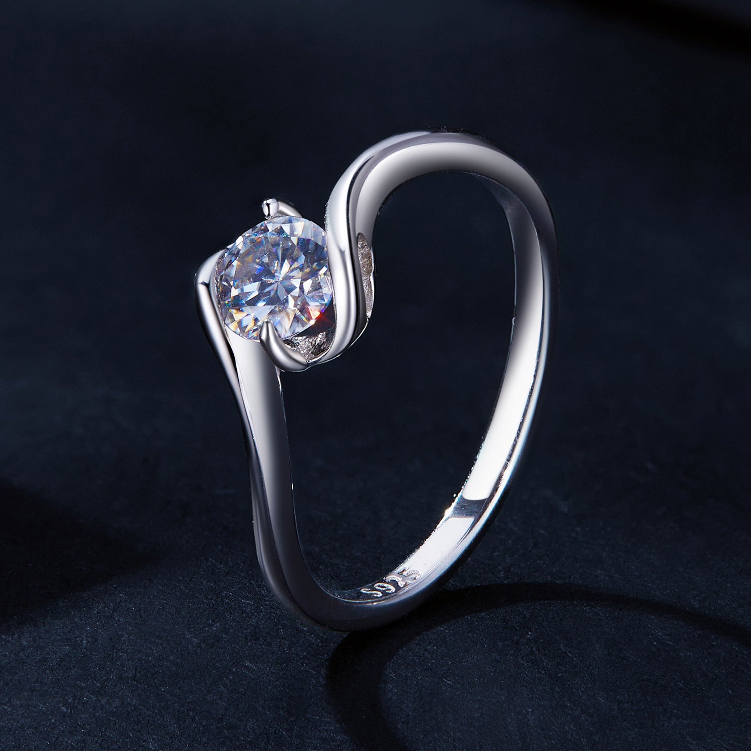 Elegant Twist Solitaire Moissanite Ring | Sterling Silver