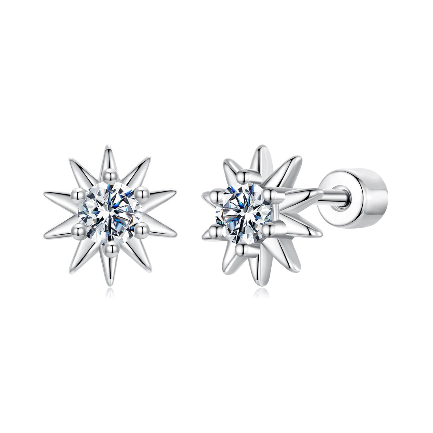 Sun Moissanite Stud Earrings | Sterling Silver