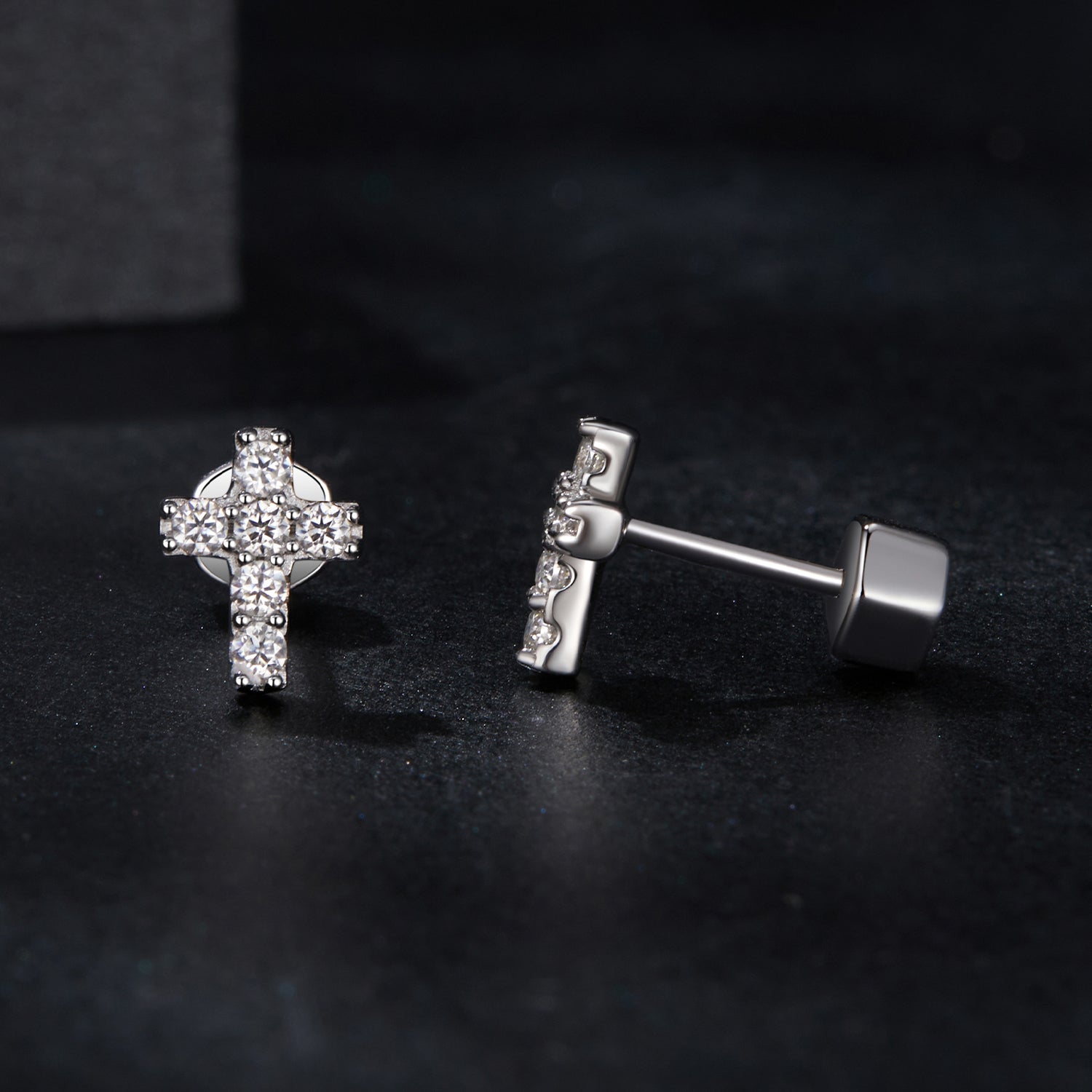 Faith Cross Moissanite Stud Earrings | Sterling Silver