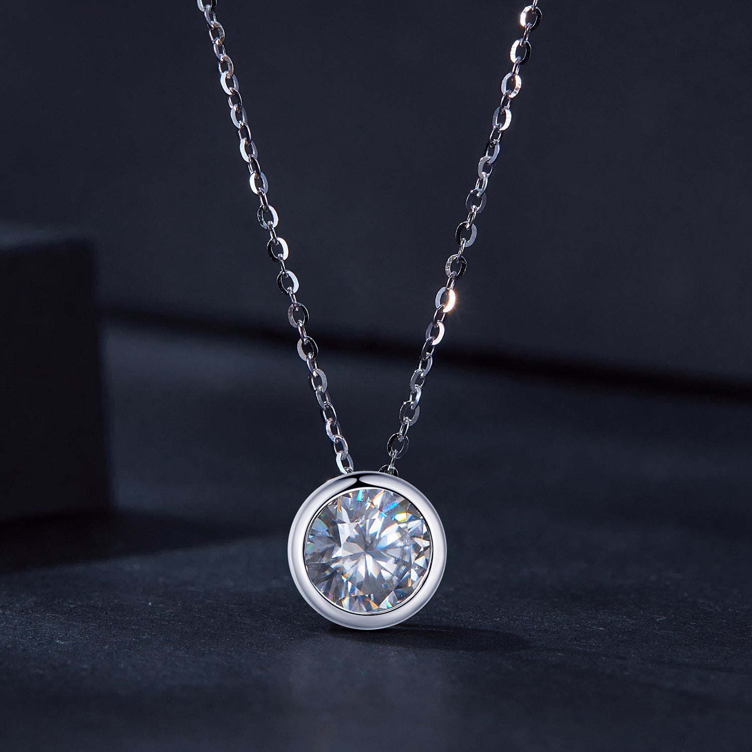 Bezel-Set Moissanite Pendant Necklace | Sterling Silver