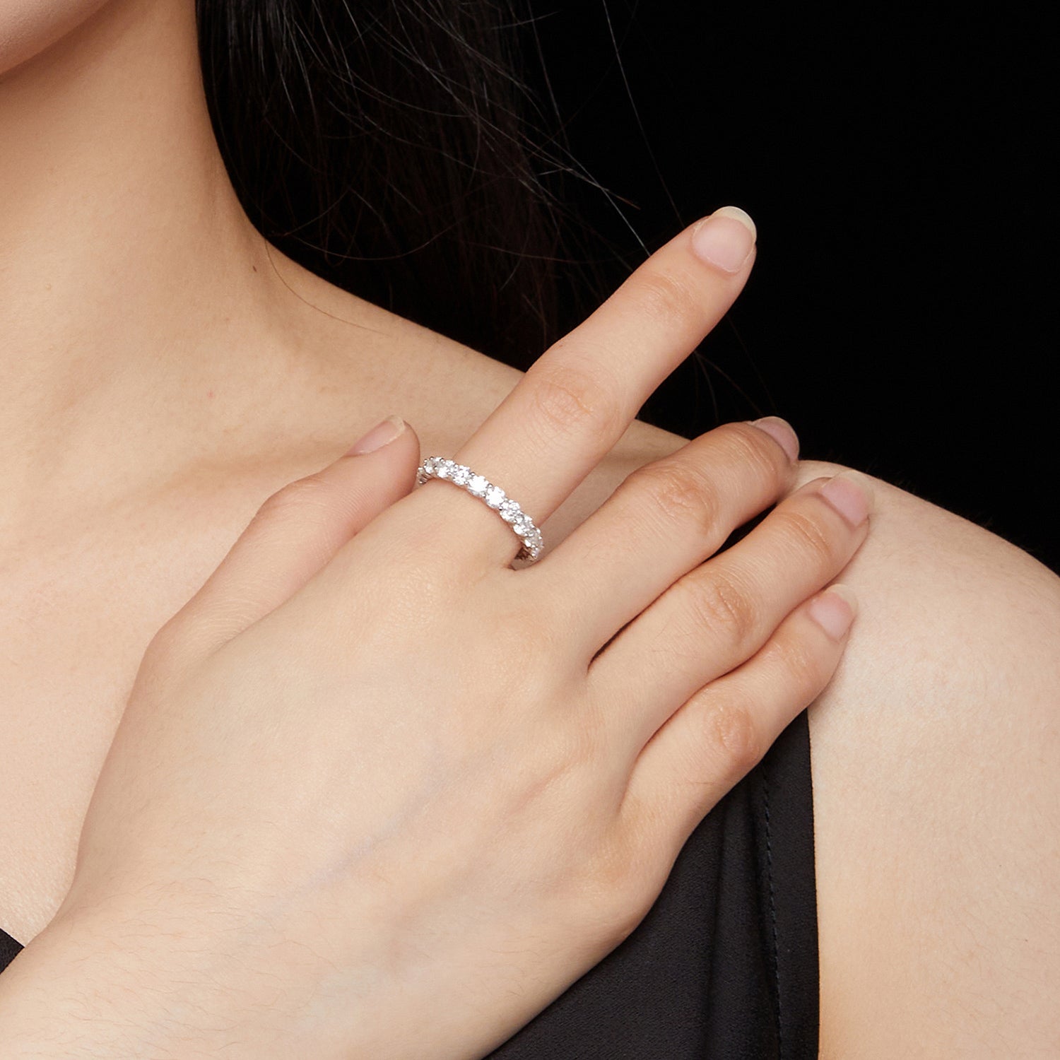 Vintage Moissanite Eternity Ring | Floral Design in Sterling Silver