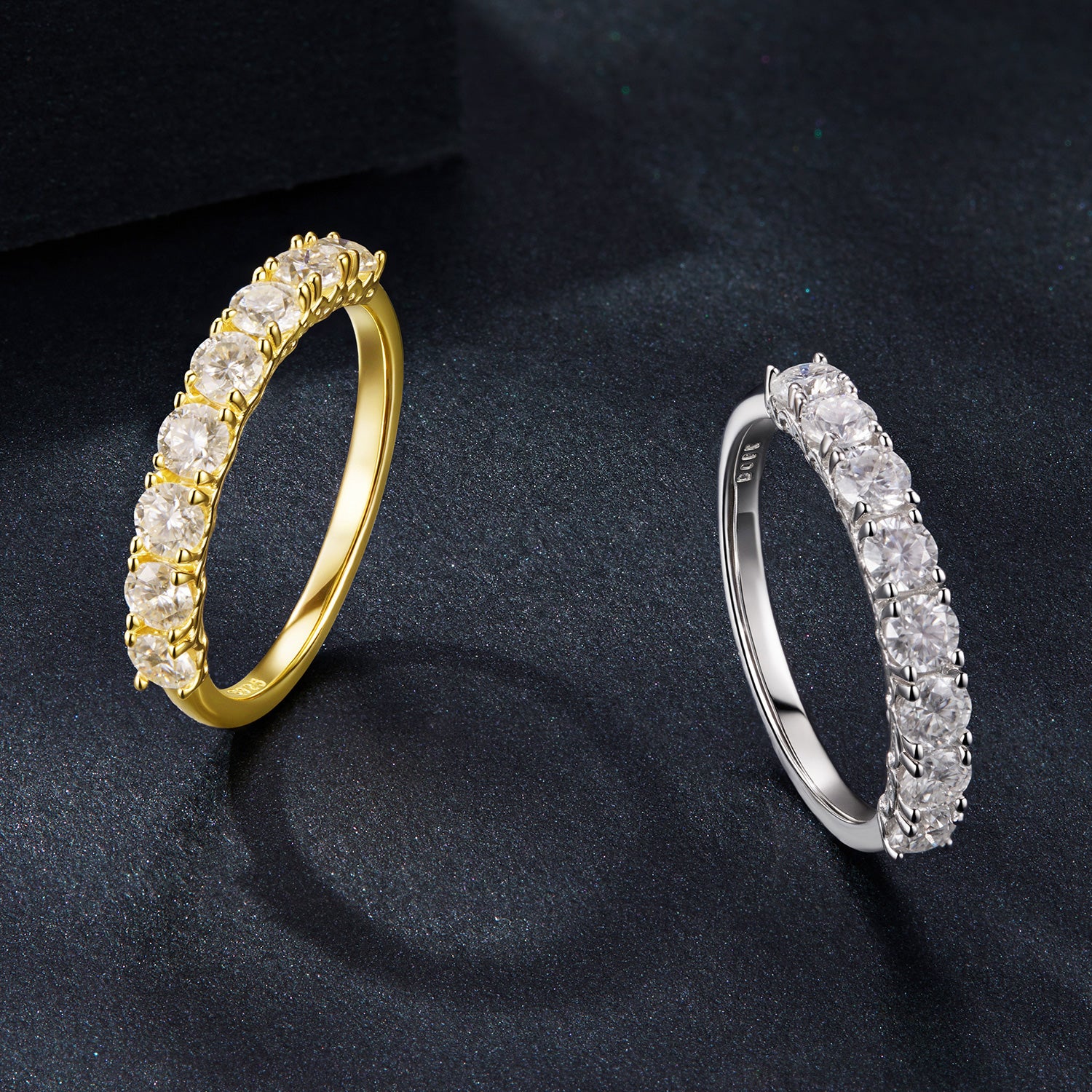 Textured Pavé Moissanite Ring | Sterling Silver