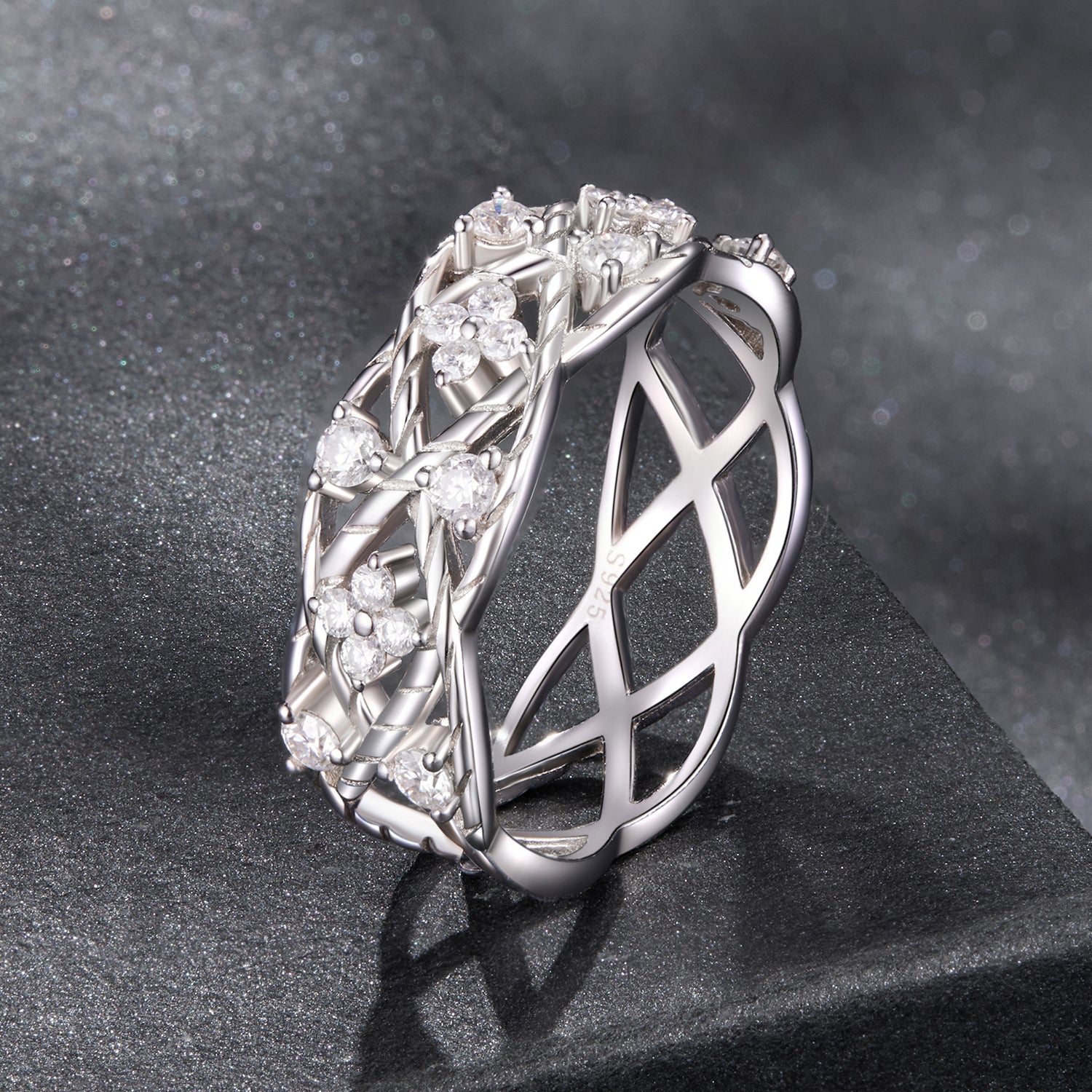 Four Leaf Clover Vine Moissanite Ring | Sterling Silver