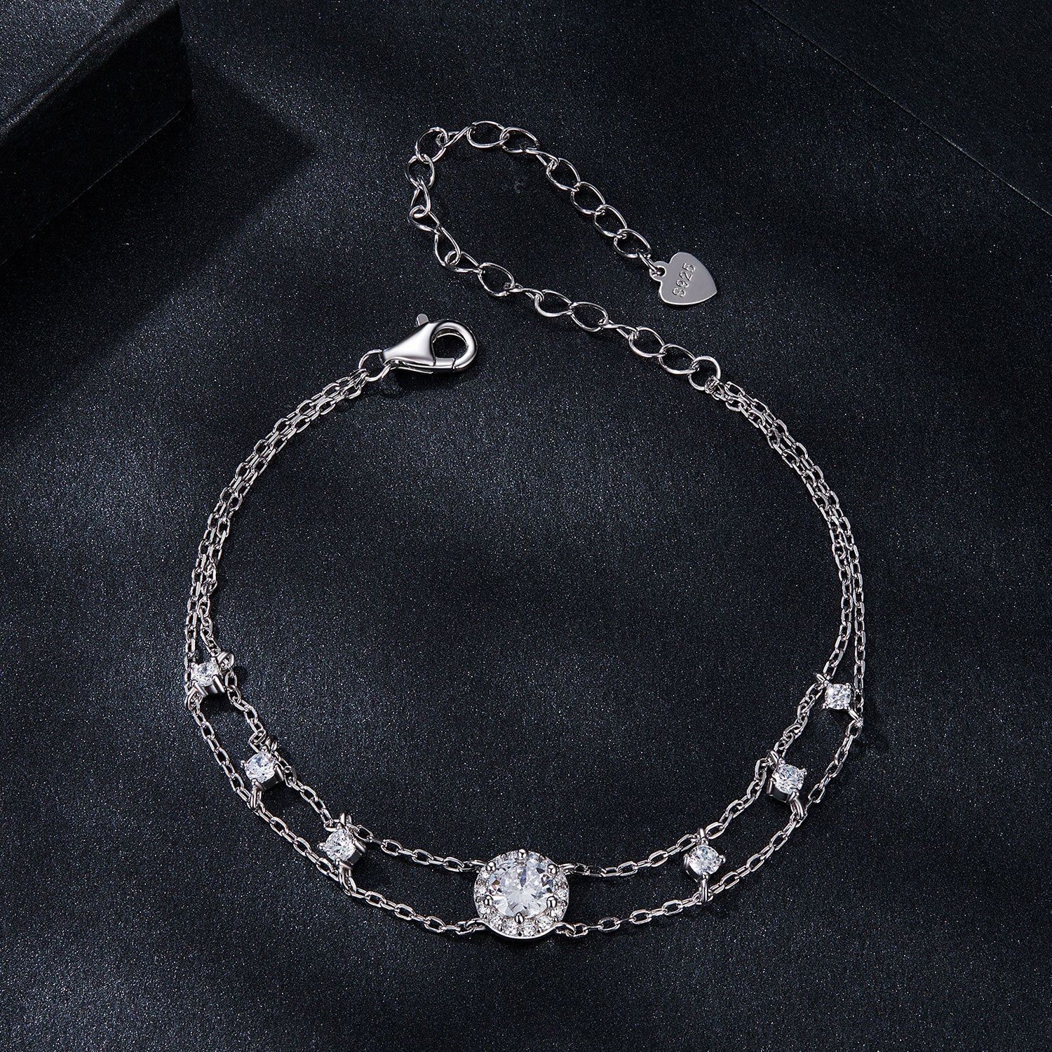 Sparkling Double Layer Moissanite Bracelet | S925 Sterling Silver Layered Station Chain