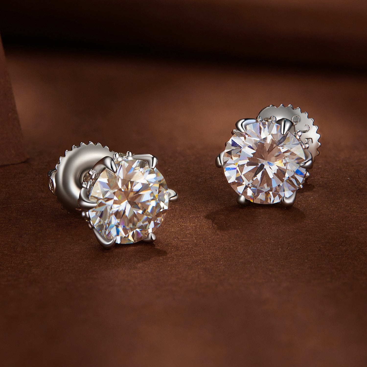 Classic Moissanite Stud Earrings | Six-Prong Setting in Sterling Silver